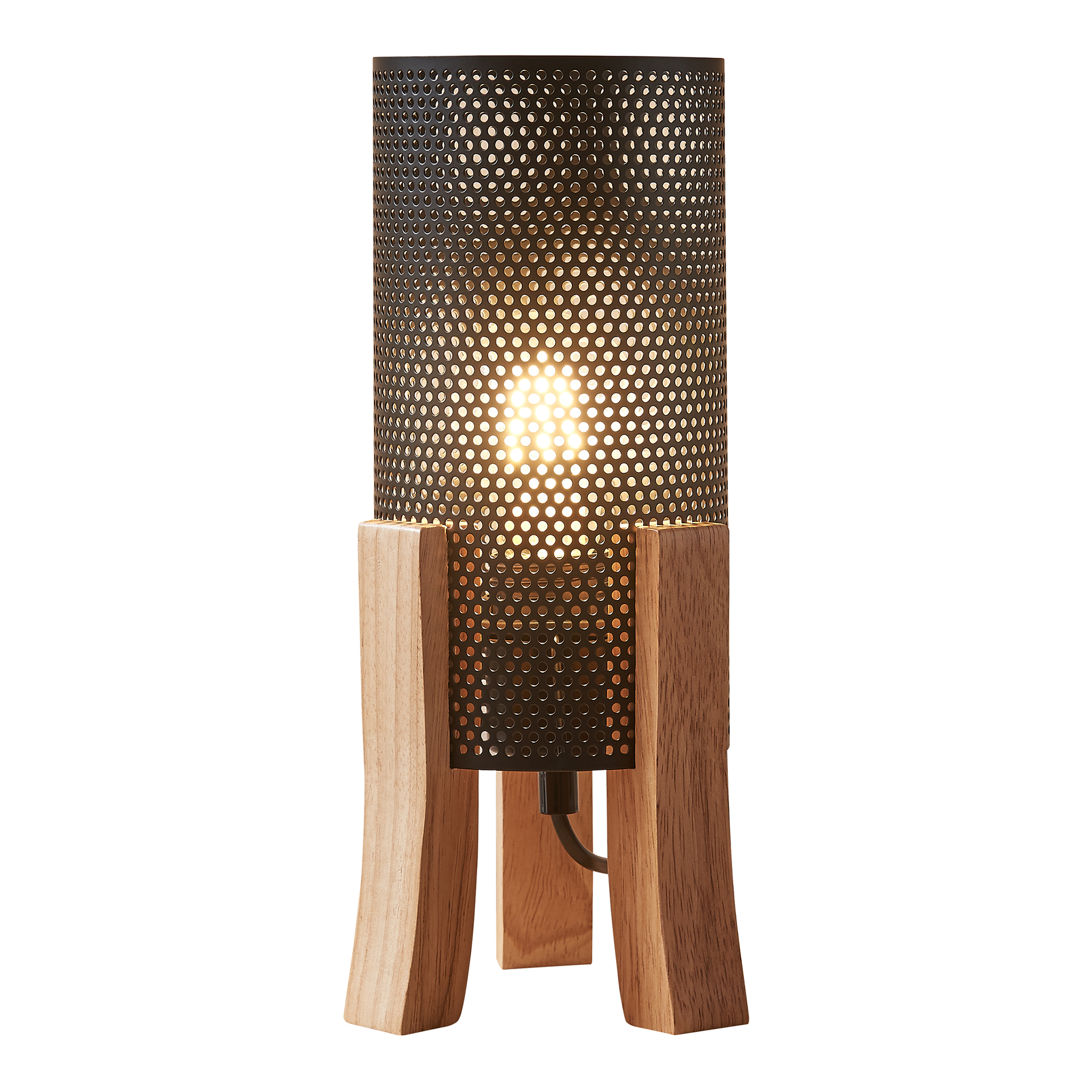 Lampă de masă Joelleldsvin din lemn și metal negru, 30x14x14 cm