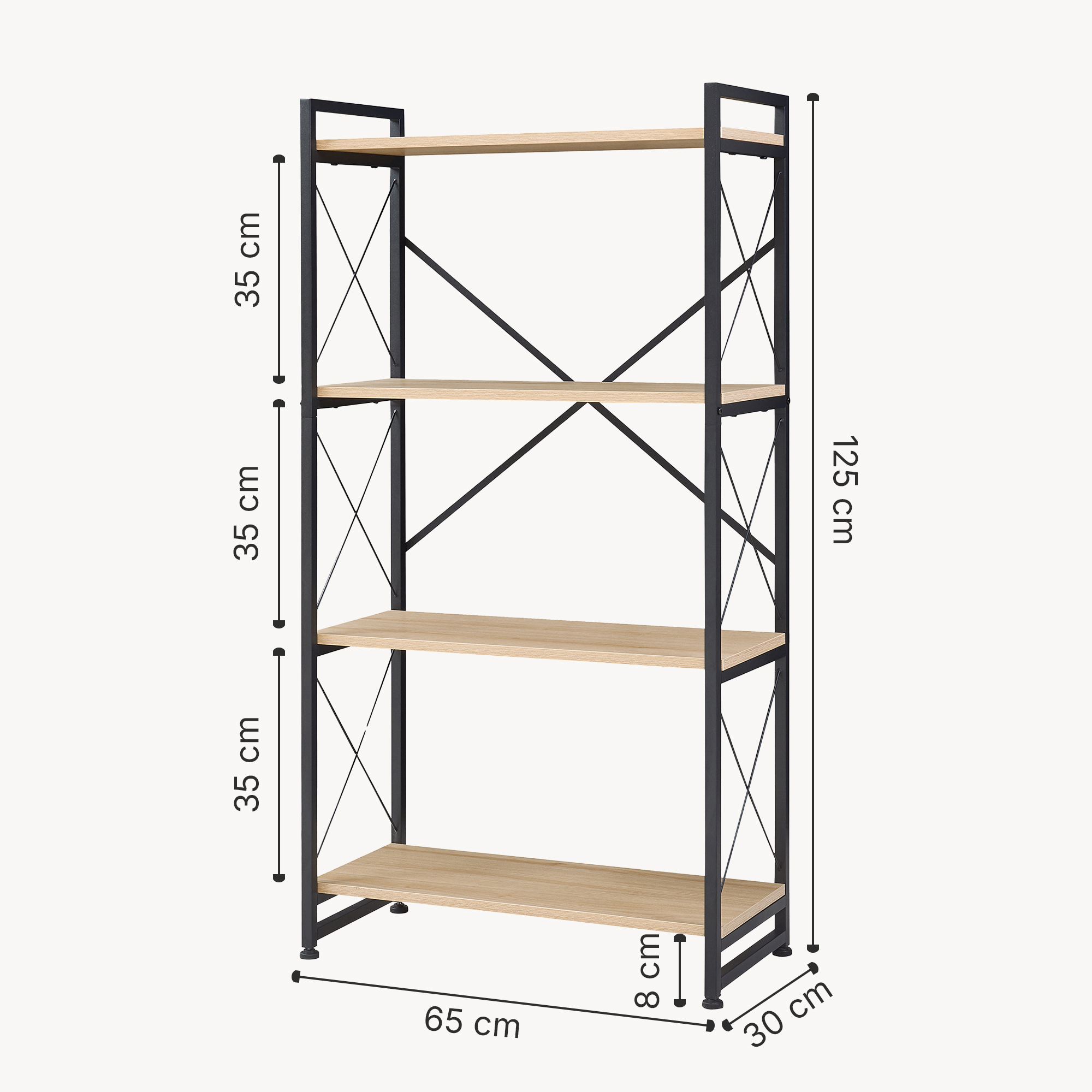 Bibliotecă Skørping cu 4 polițe, negru și aspect stejar, 125x65x30 cm