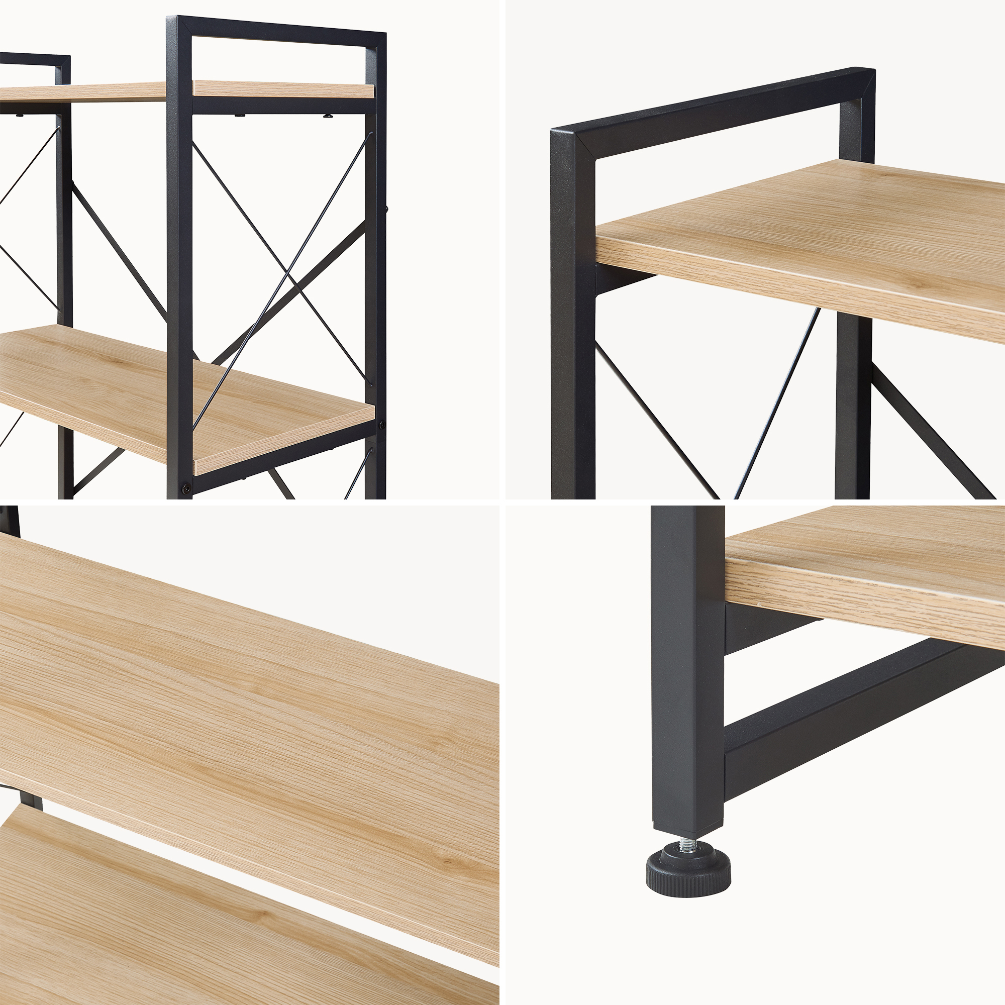 Bibliotecă Skørping cu 4 polițe, negru și aspect stejar, 125x65x30 cm