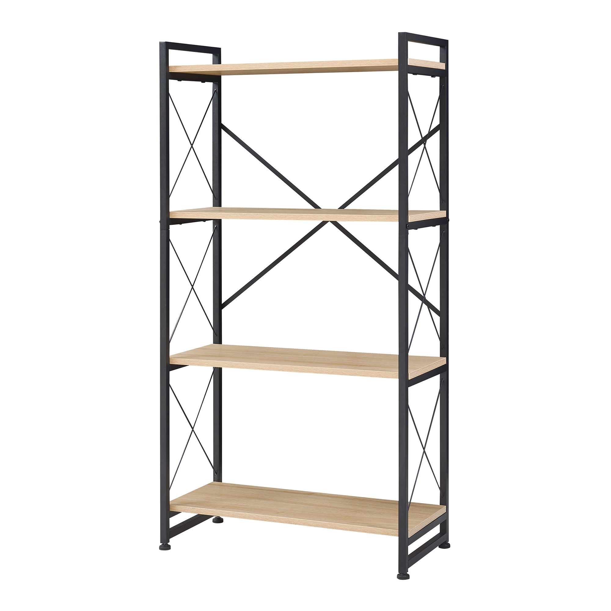 Bibliotecă Skørping cu 4 polițe, negru și aspect stejar, 125x65x30 cm