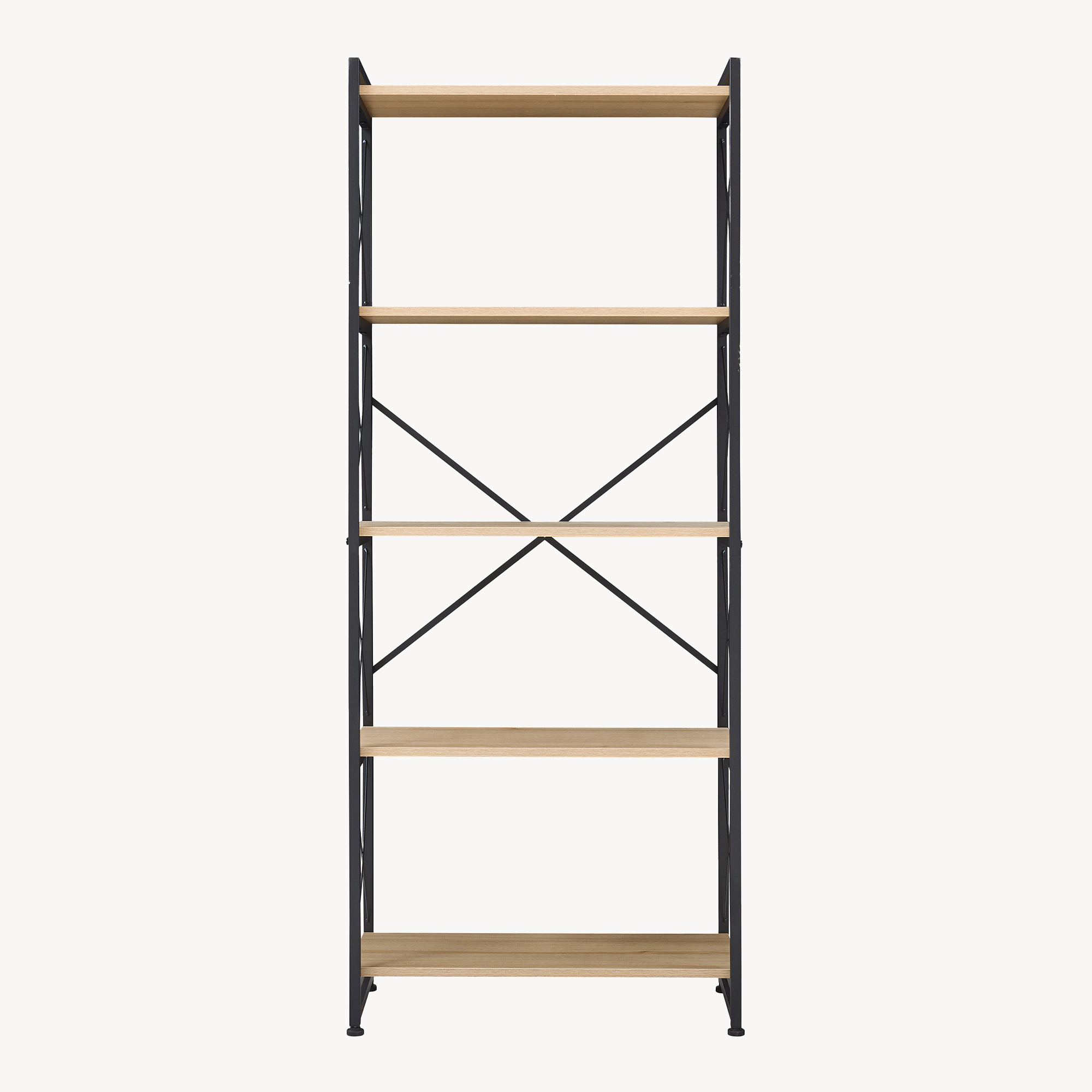 Bibliotecă Skørping cu 5 polițe, metal negru și aspect stejar 160x65x30 cm