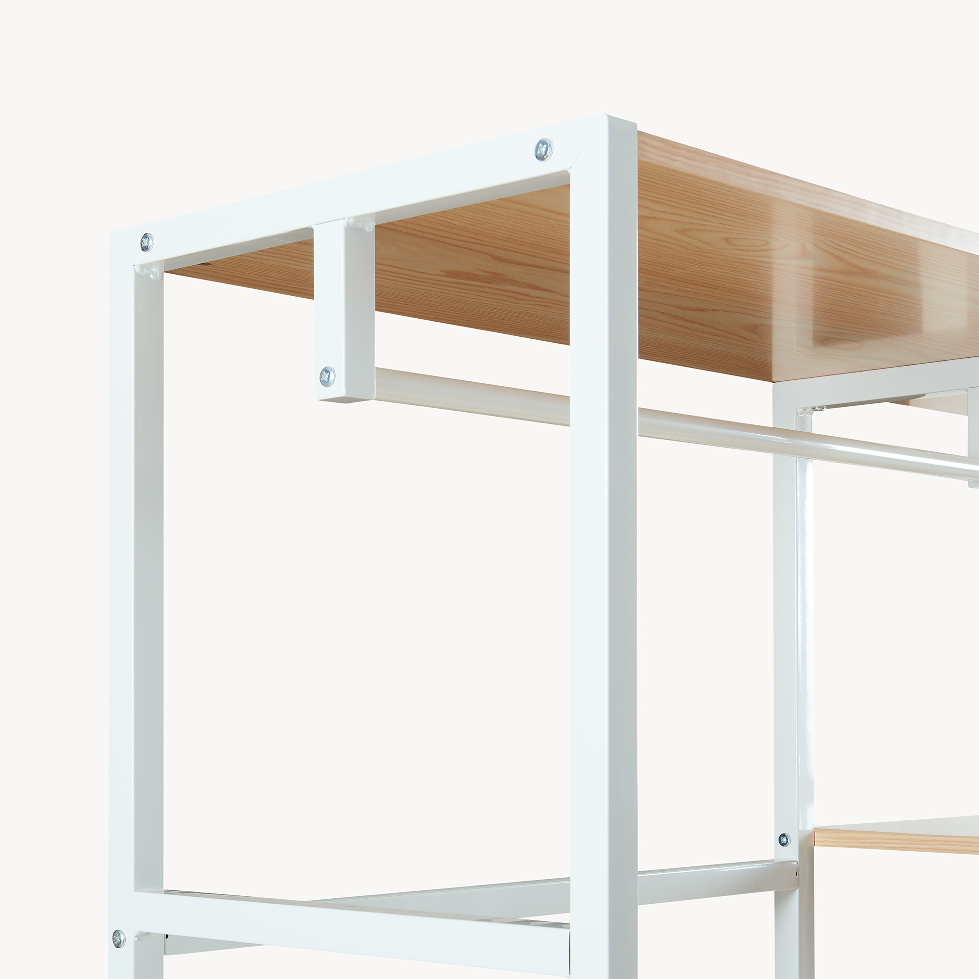 Cuier tip garderobă Larem cu sertare și rafturi, alb/stejar, 180x120x40 cm