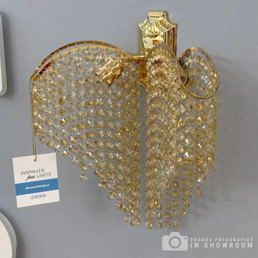 Aplica de perete cu cristale Sapphire, 2x E14, auriu lucios