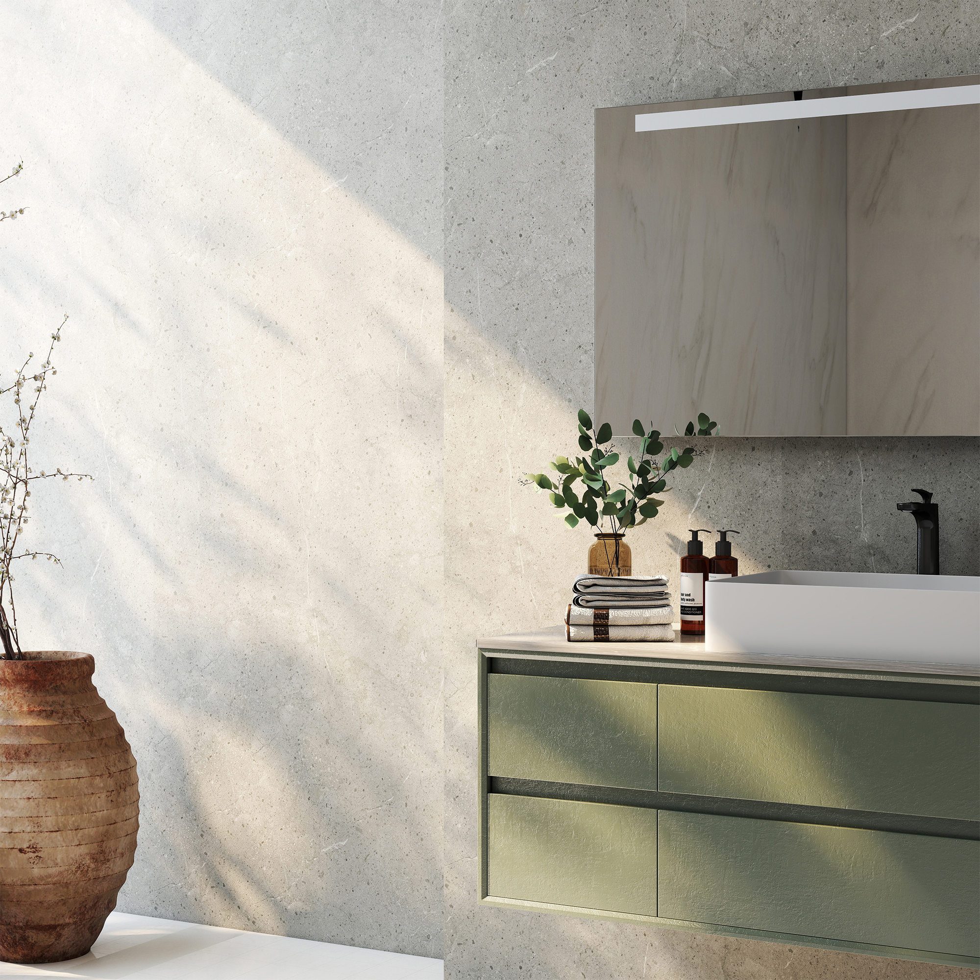 Set 4 panouri perete pentru duș Bladel, PVC, 120x60 cm, beton gri