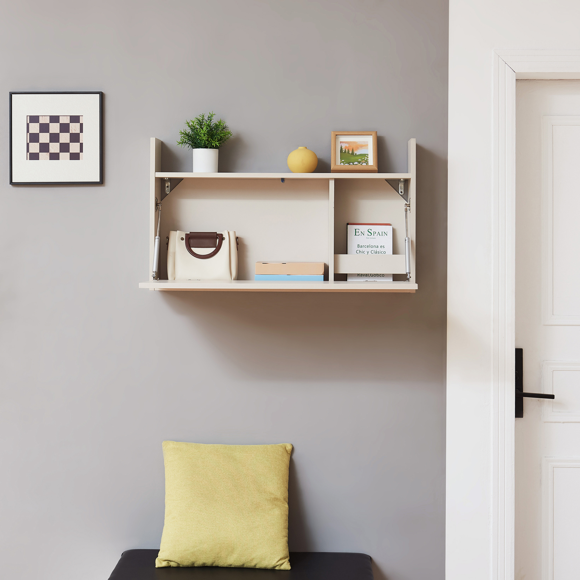 Birou pliabil de perete Rautalampi 83x48x15 cm, bej, cu raft