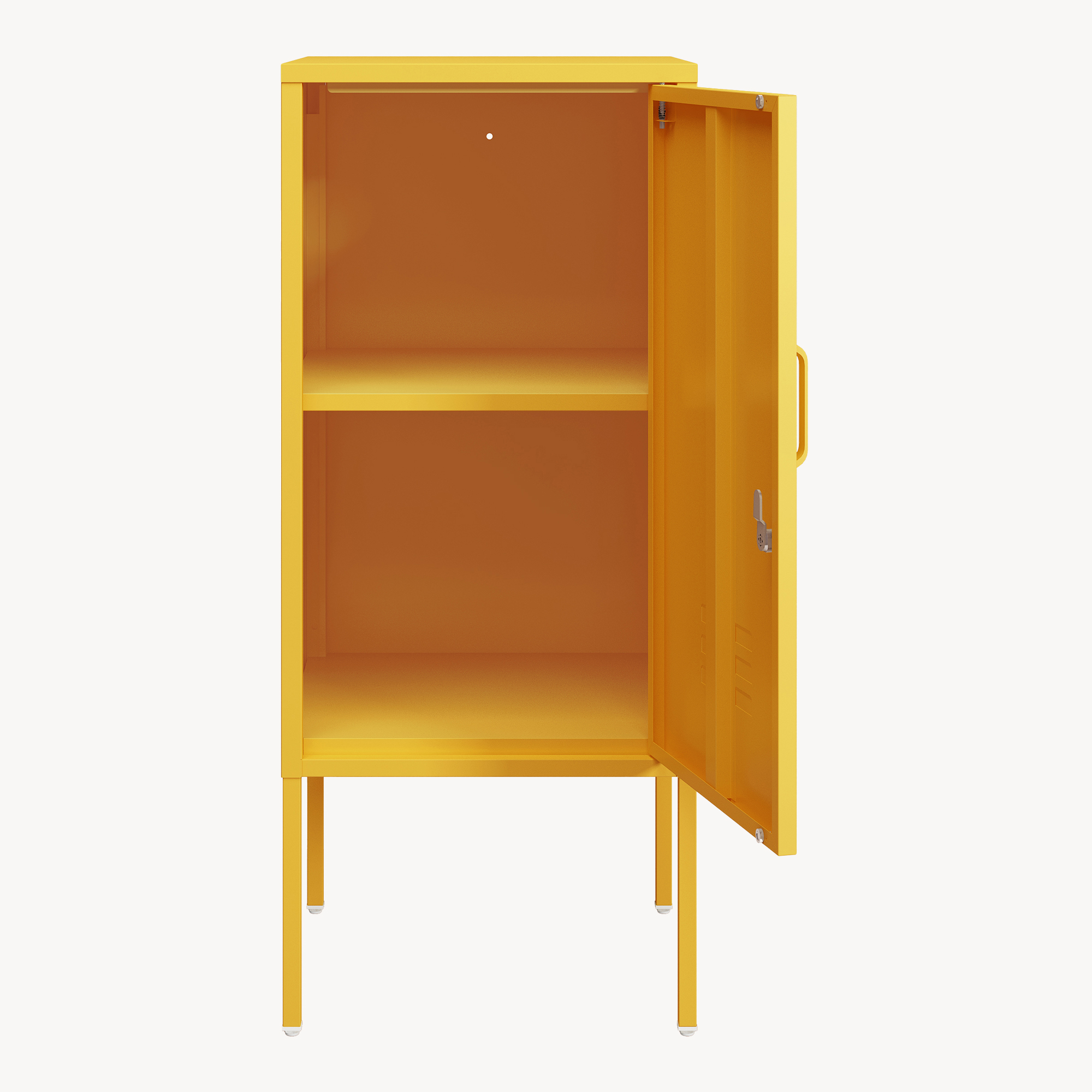 Noptieră metalică galbenă cu ușă încuiabilă, 82x35x35 cm