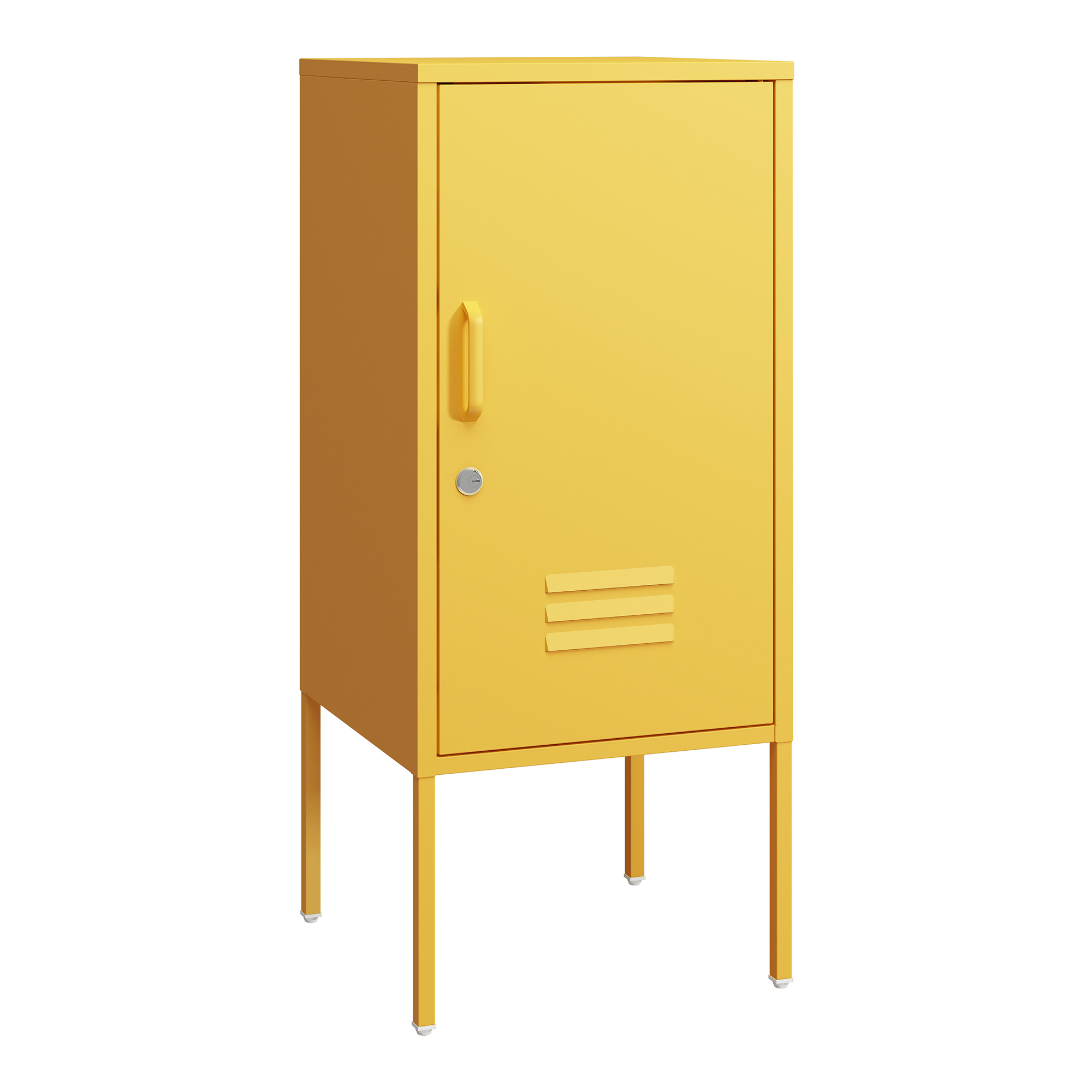 Noptieră metalică galbenă cu ușă încuiabilă, 82x35x35 cm