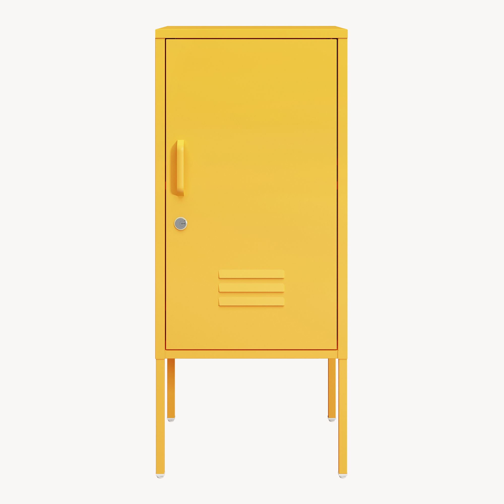 Noptieră metalică galbenă cu ușă încuiabilă, 82x35x35 cm