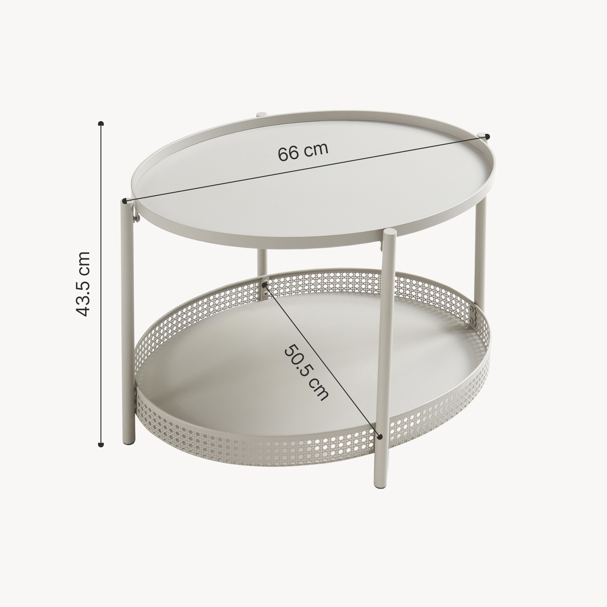 Masă de cafea metalică taupe cu poliță, 66x50,5x43,5 cm