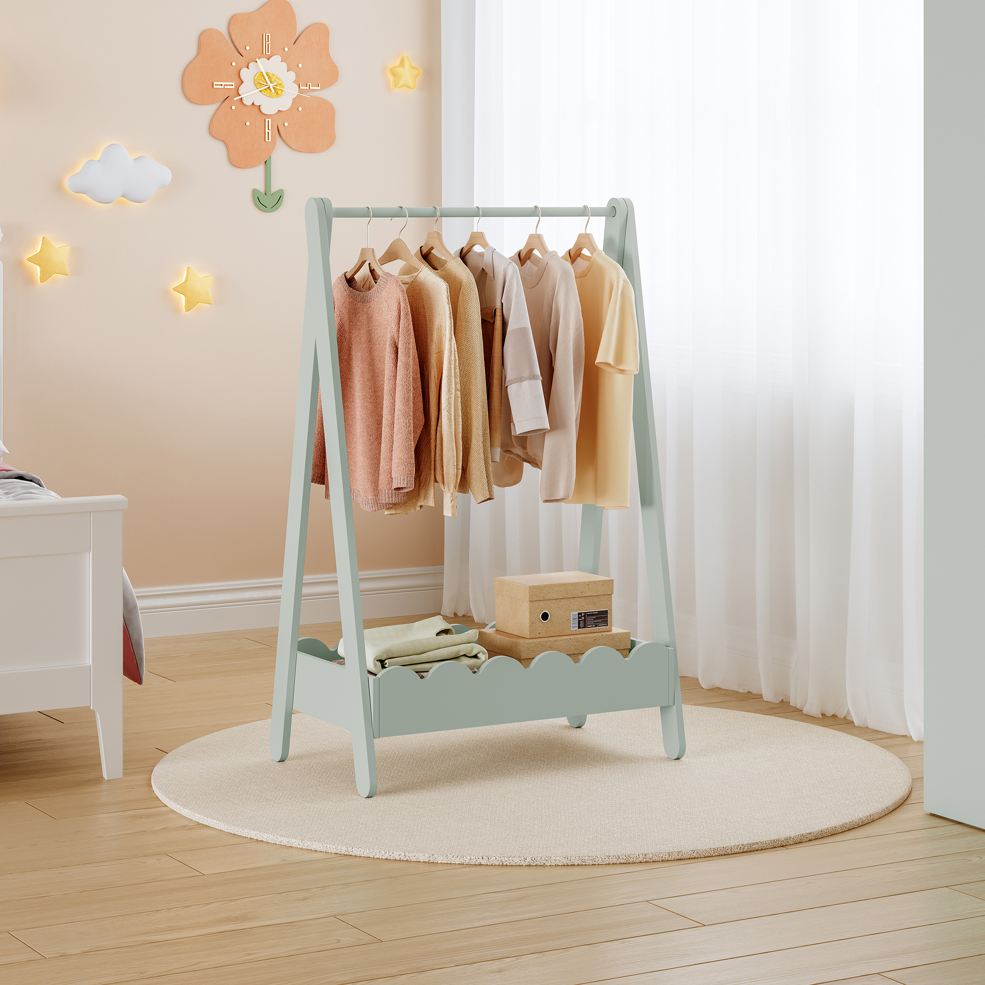 Garderobă pentru copii Vestnes verde mentă cu spațiu depozitare, 99x66x38 cm