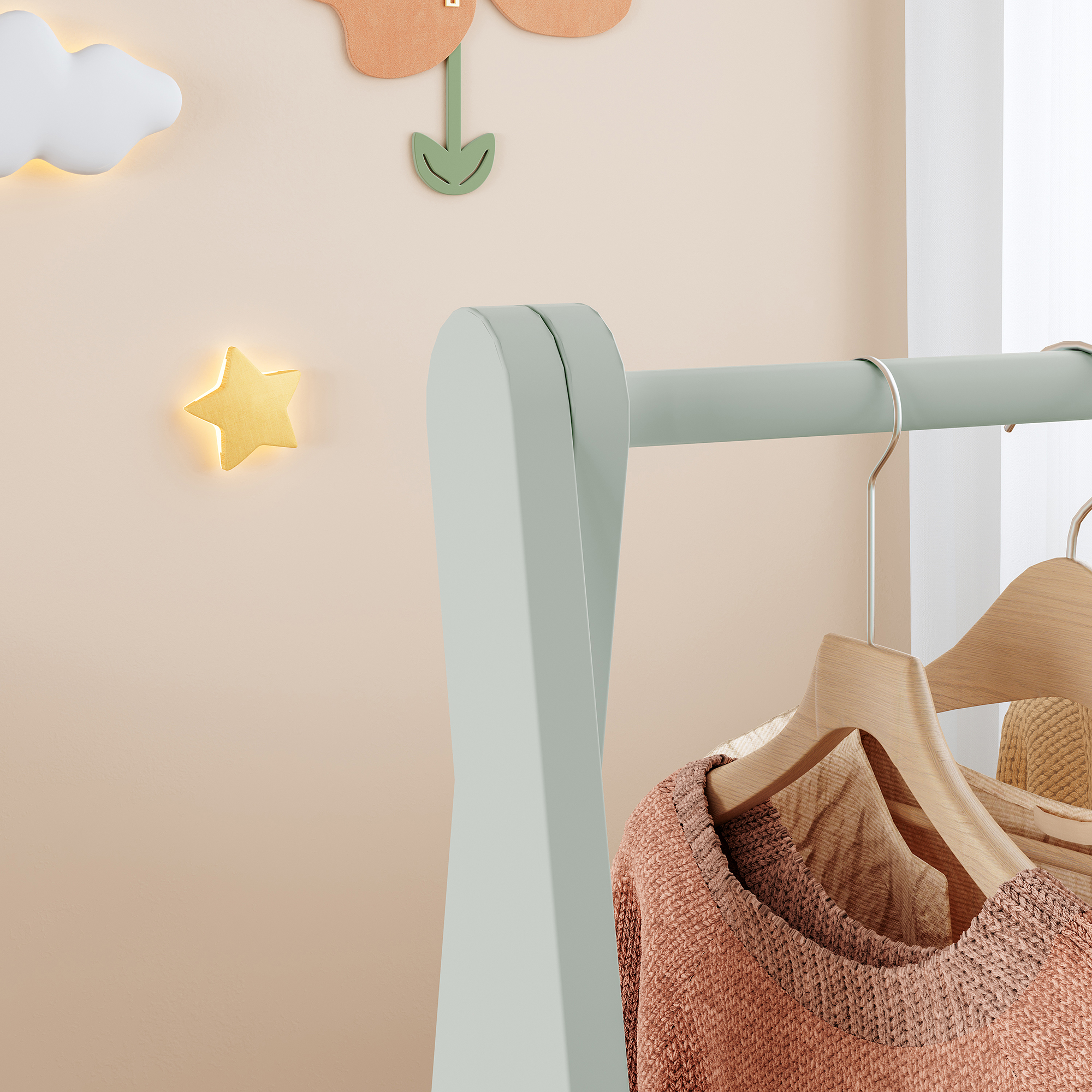 Garderobă pentru copii Vestnes verde mentă cu spațiu depozitare, 99x66x38 cm