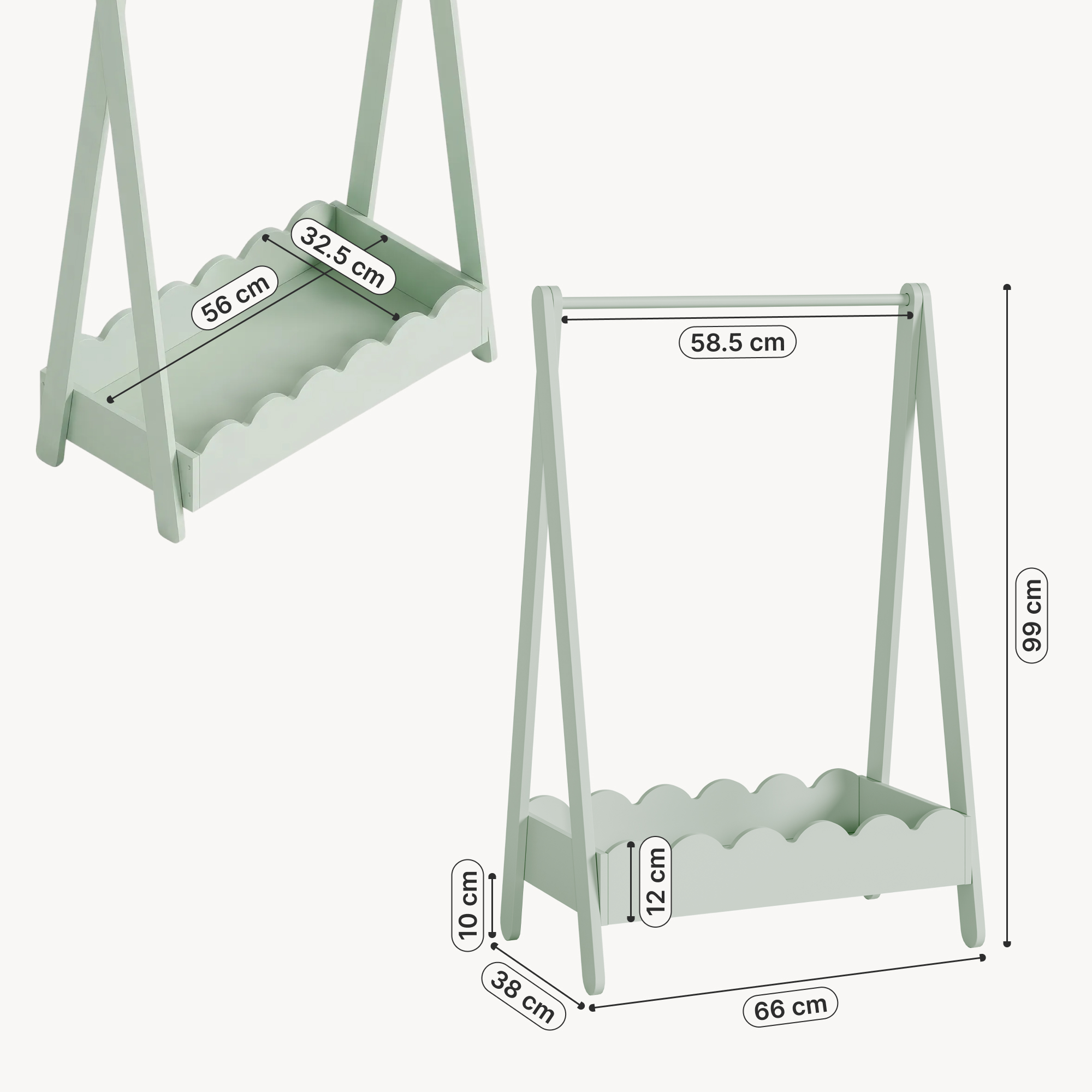 Garderobă pentru copii Vestnes verde mentă cu spațiu depozitare, 99x66x38 cm