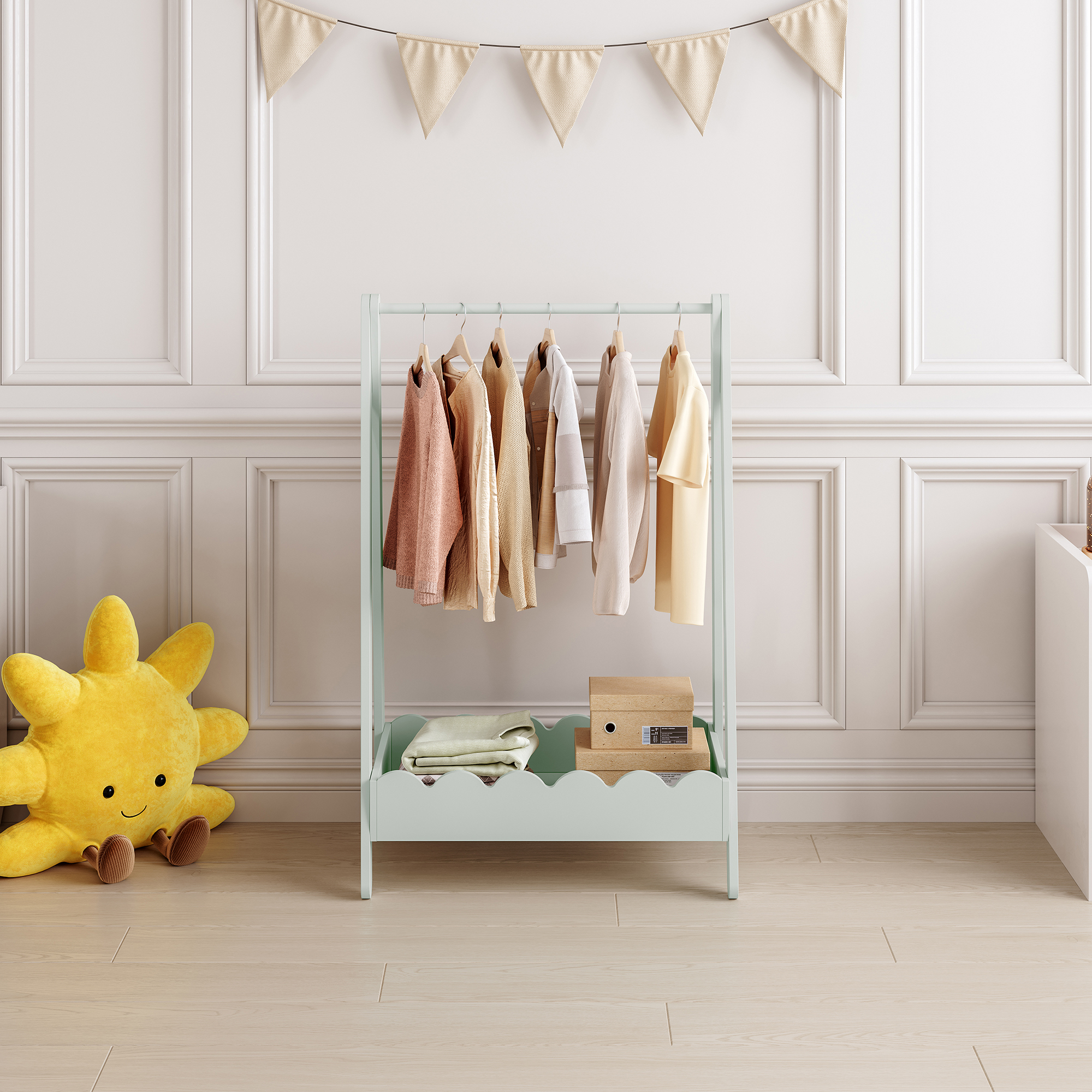 Garderobă pentru copii Vestnes verde mentă cu spațiu depozitare, 99x66x38 cm