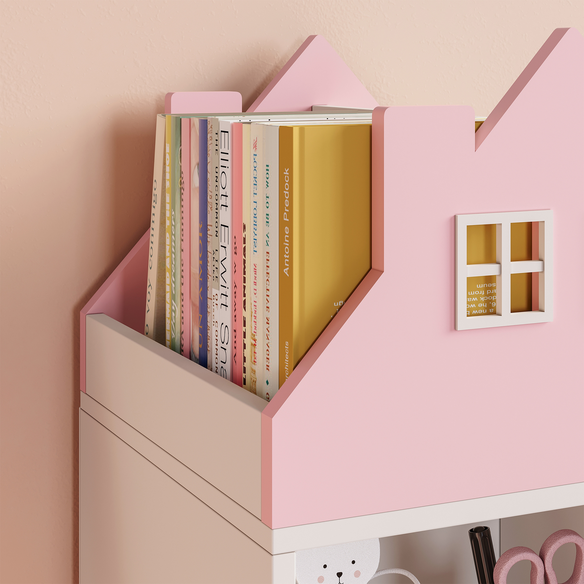 Bancă cu raft pentru copii Vipsali 100x99x30 cm, roz/alb