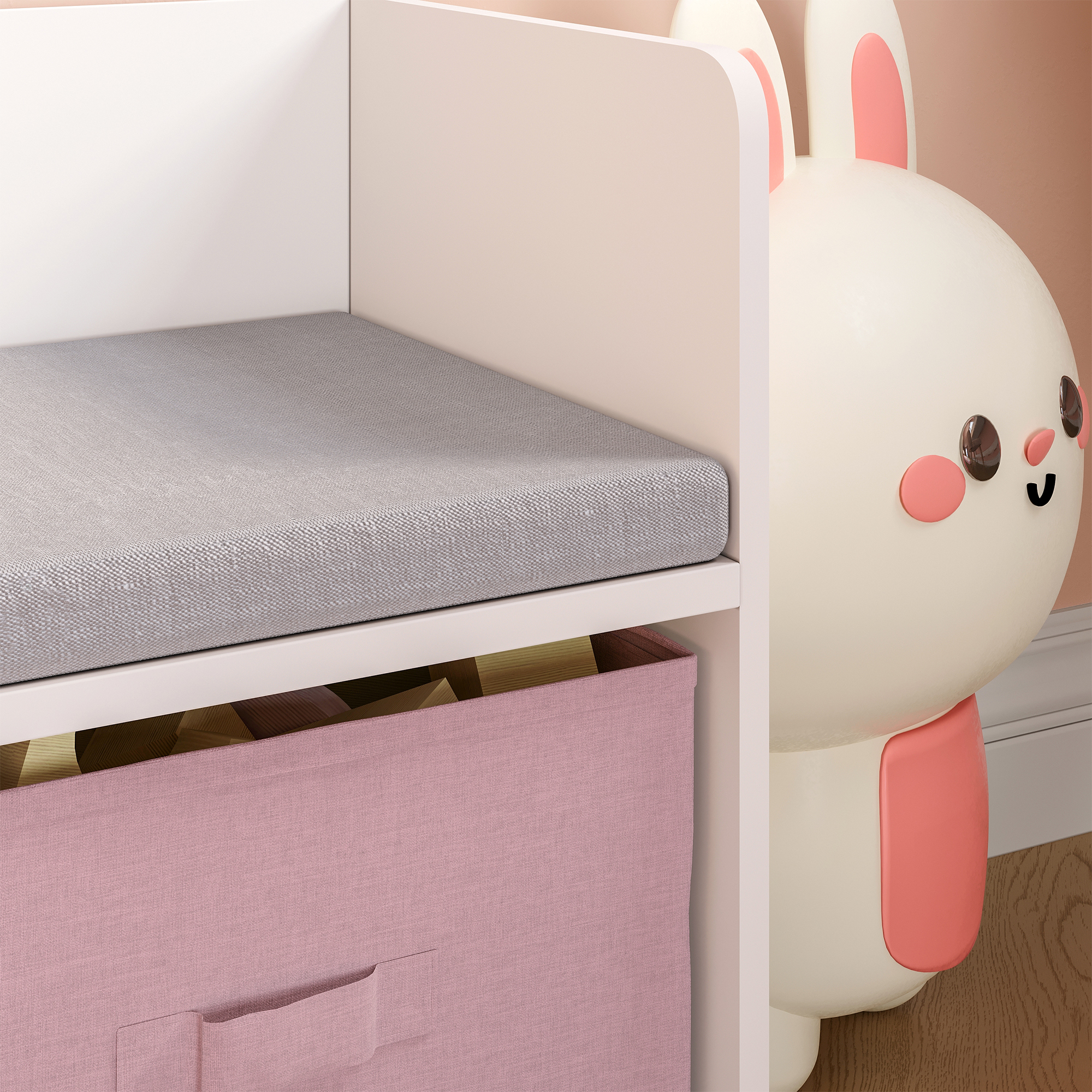 Bancă cu raft pentru copii Vipsali 100x99x30 cm, roz/alb