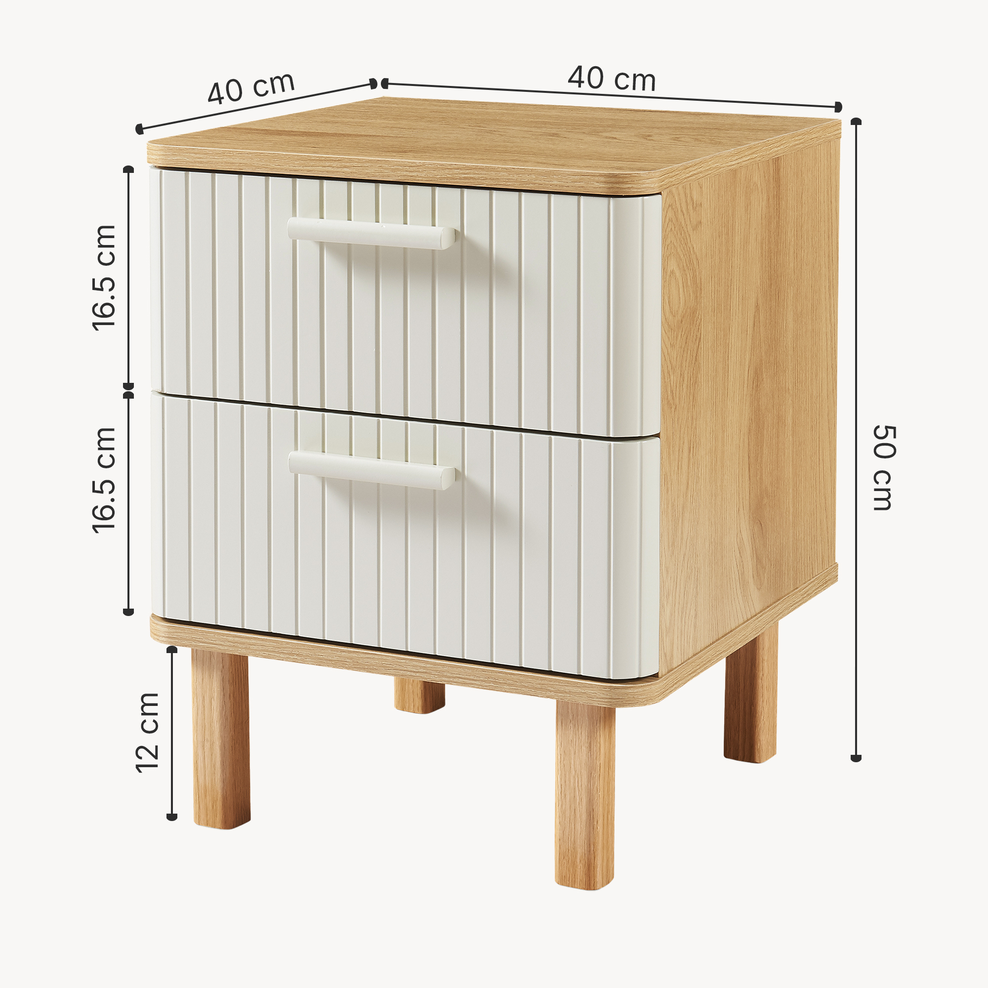 Noptieră Ferrersp cu 2 sertare, decor stejar și nisip, 50x40x40 cm