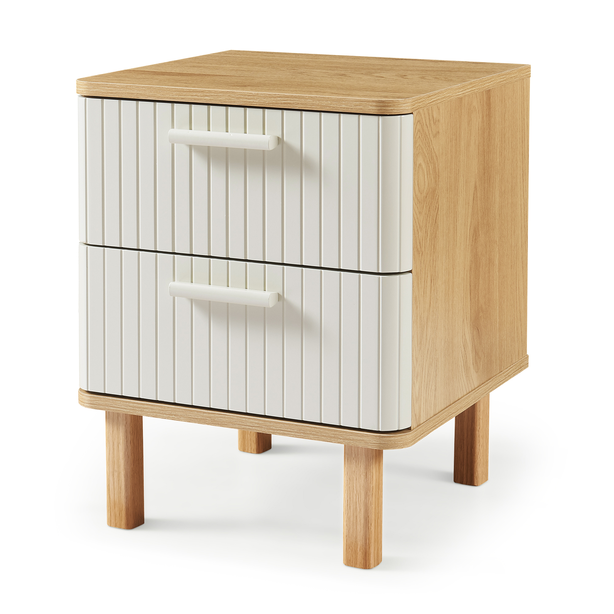 Noptieră Ferrersp cu 2 sertare, decor stejar și nisip, 50x40x40 cm