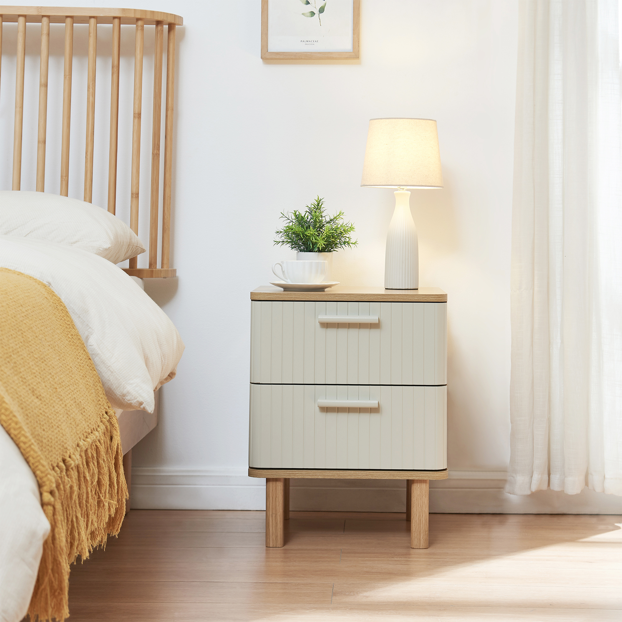 Noptieră Ferrersp cu 2 sertare, decor stejar și nisip, 50x40x40 cm