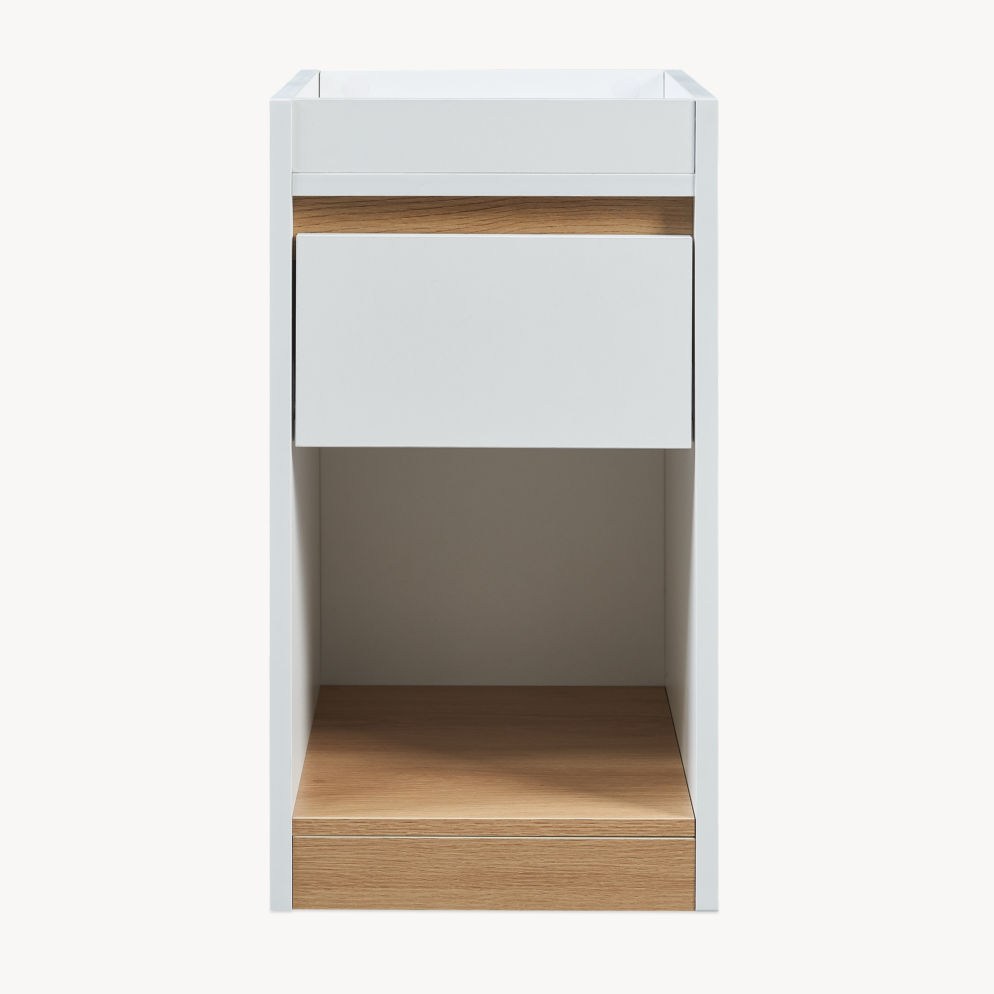 Noptieră Lure 55x30x35 cm alb cu aspect de stejar, cu sertar