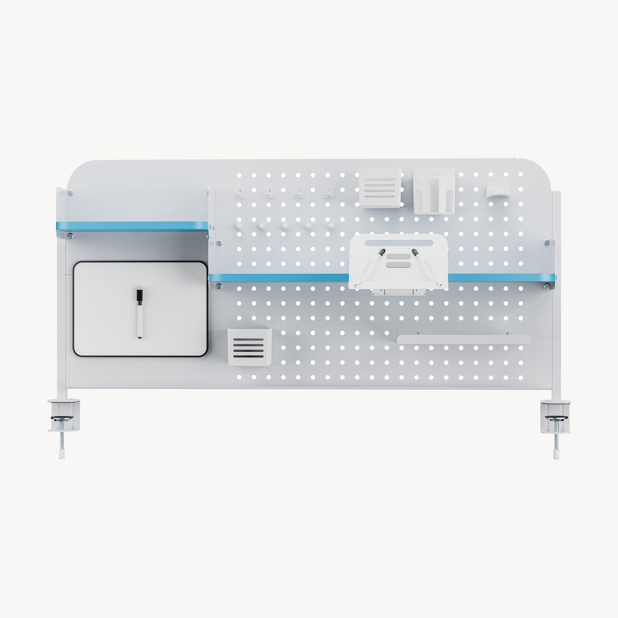 Organizer birou Sauda cu prindere pe blat, panou perforat, alb/albastru