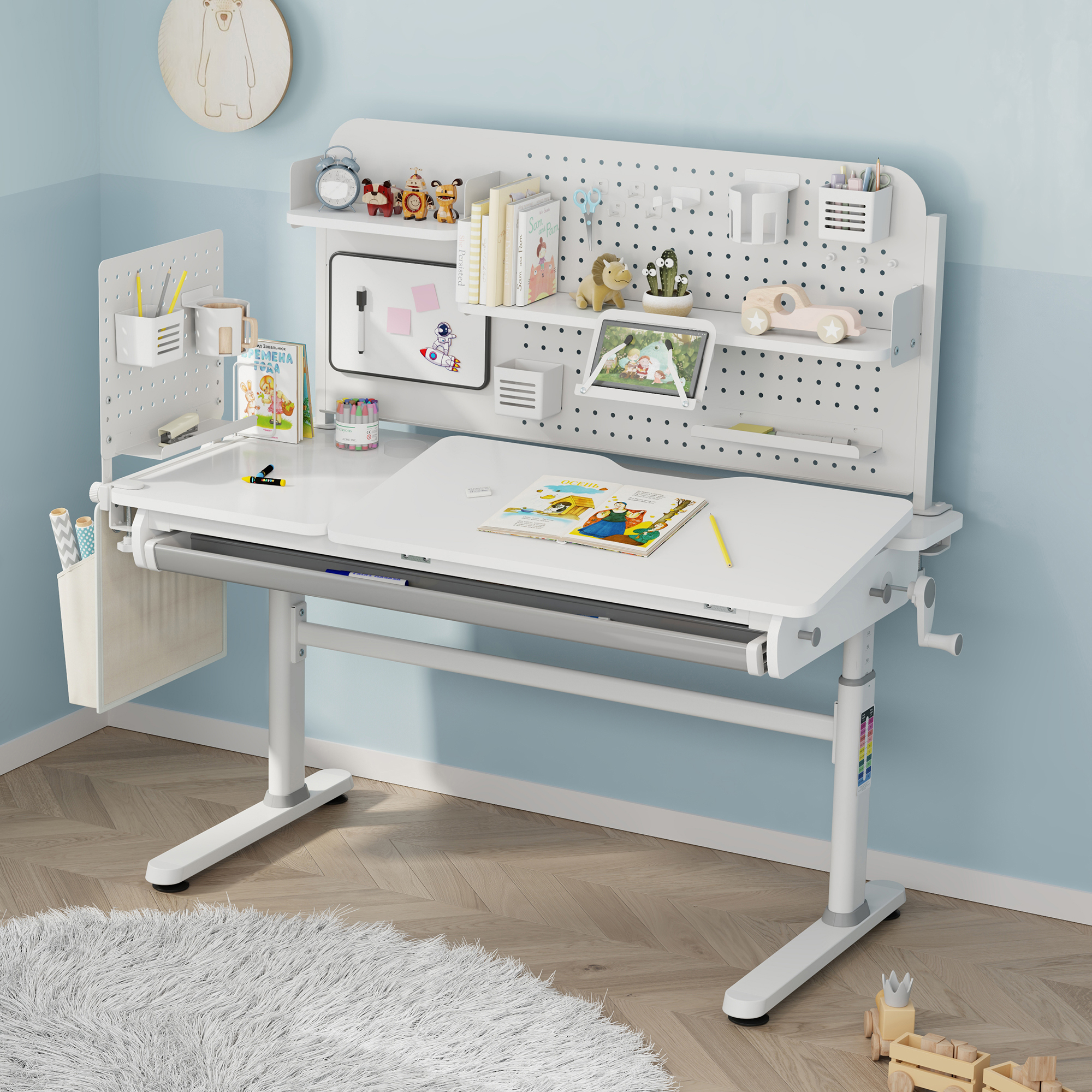 Organizer de birou cu prindere pe cleme Sauda 114x68 cm, alb