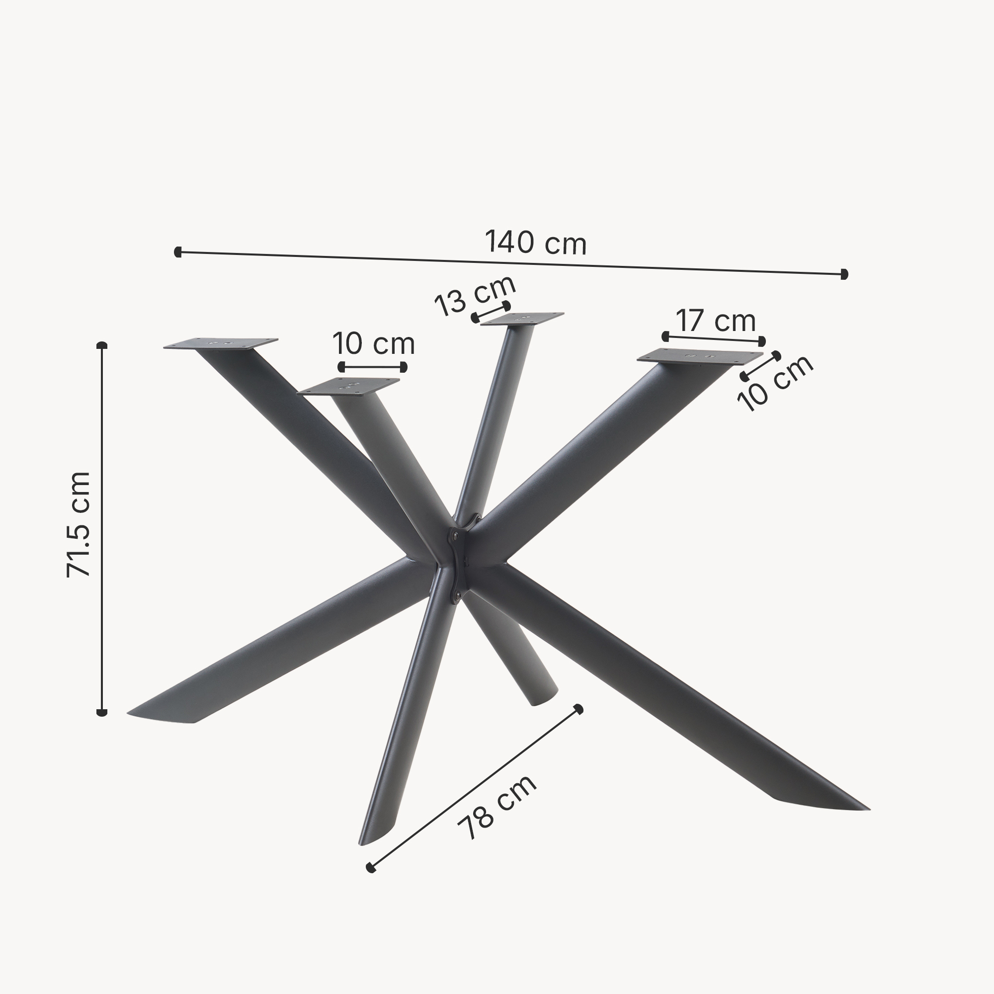 Cadru masă metalic Svallersun, profil oval, 140x78x71,5 cm, negru