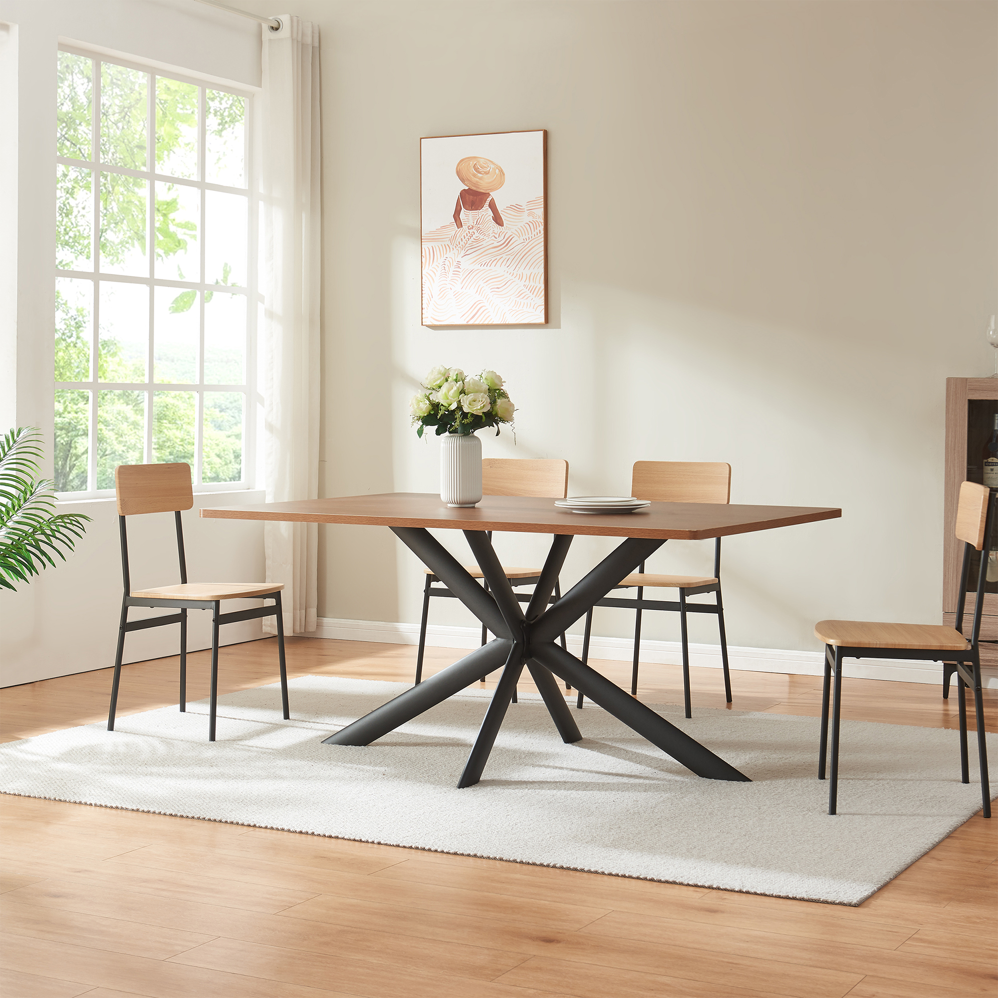 Cadru masă metalic Svallersun, profil oval, 140x78x71,5 cm, negru