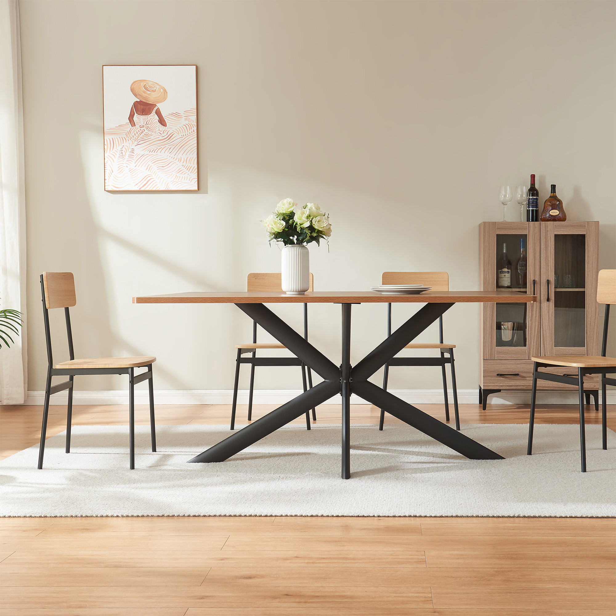 Cadru masă metalic Svallersun, profil oval, 140x78x71,5 cm, negru