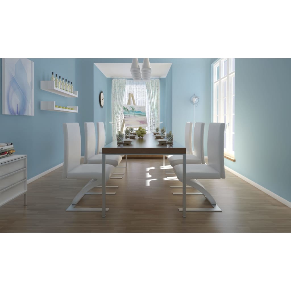 Scaune de bucătărie, 6 buc., alb, piele ecologică GartenMobel Dekor