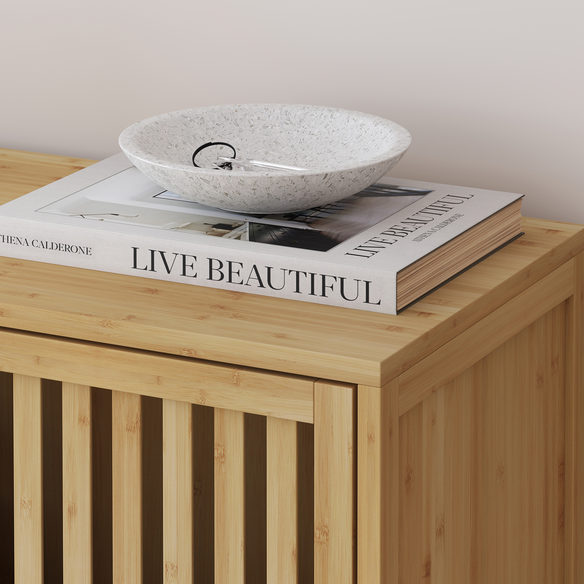 Dulap lateral Sirgerg din bambus natural, 77x72x33 cm, 2 uși