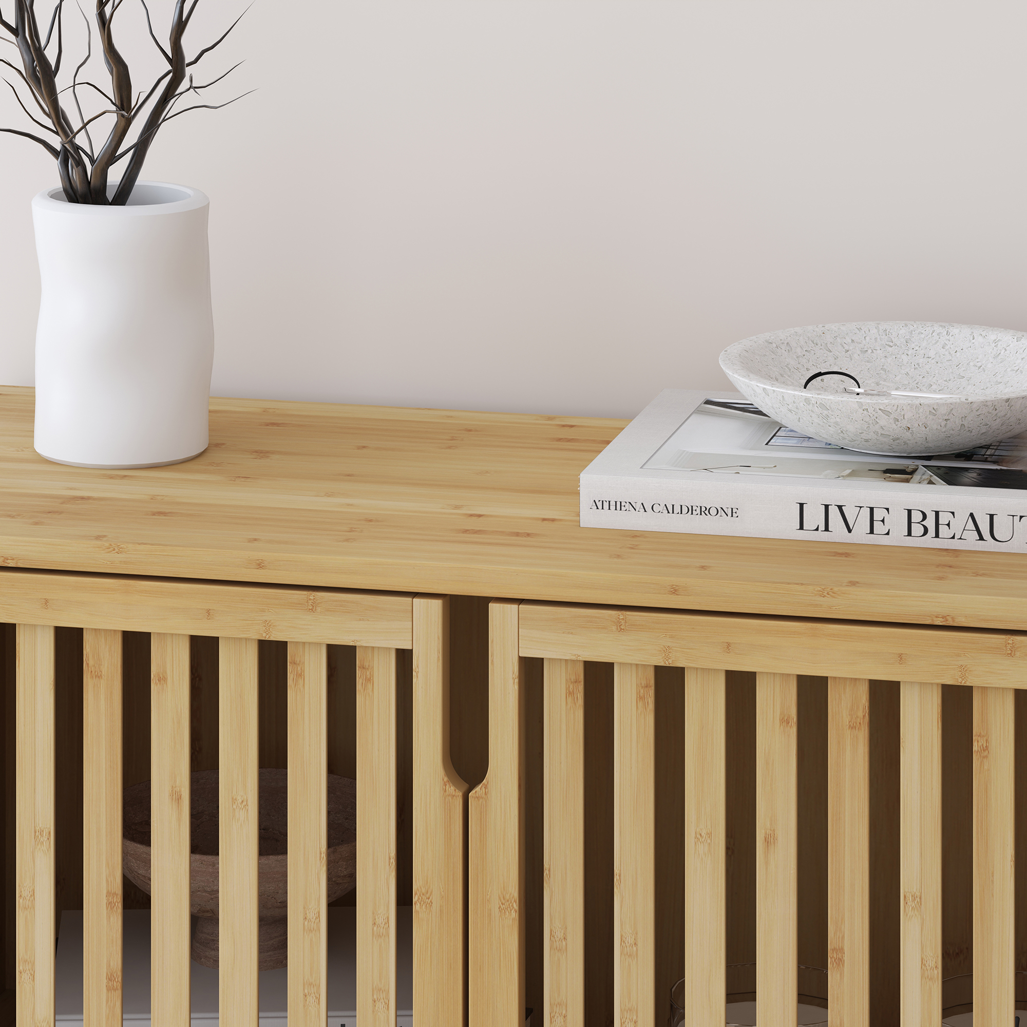 Dulap lateral Sirgerg din bambus natural, 77x72x33 cm, 2 uși