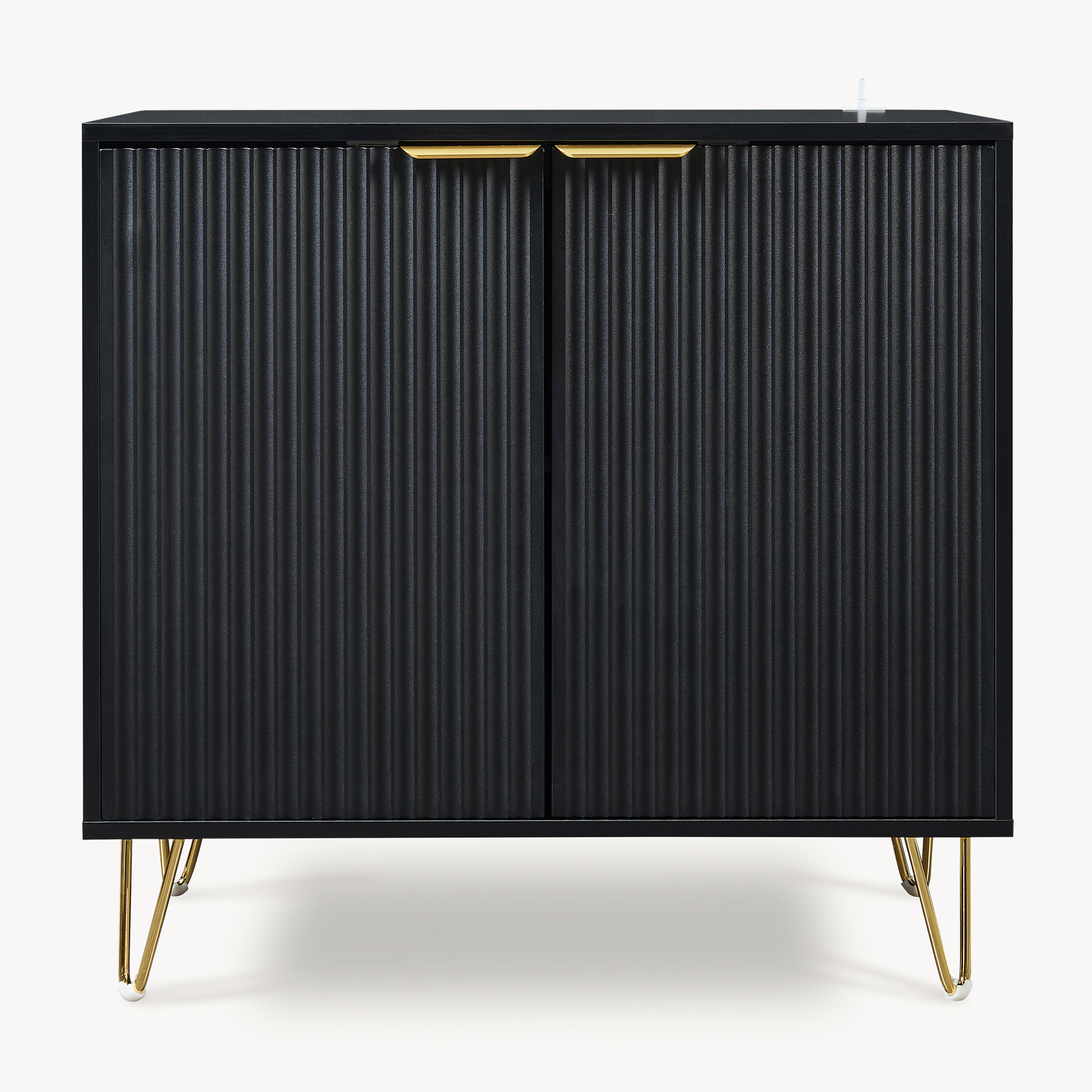 Comodă auxiliară neagră cu uși riflate și picioare metalice 80 cm