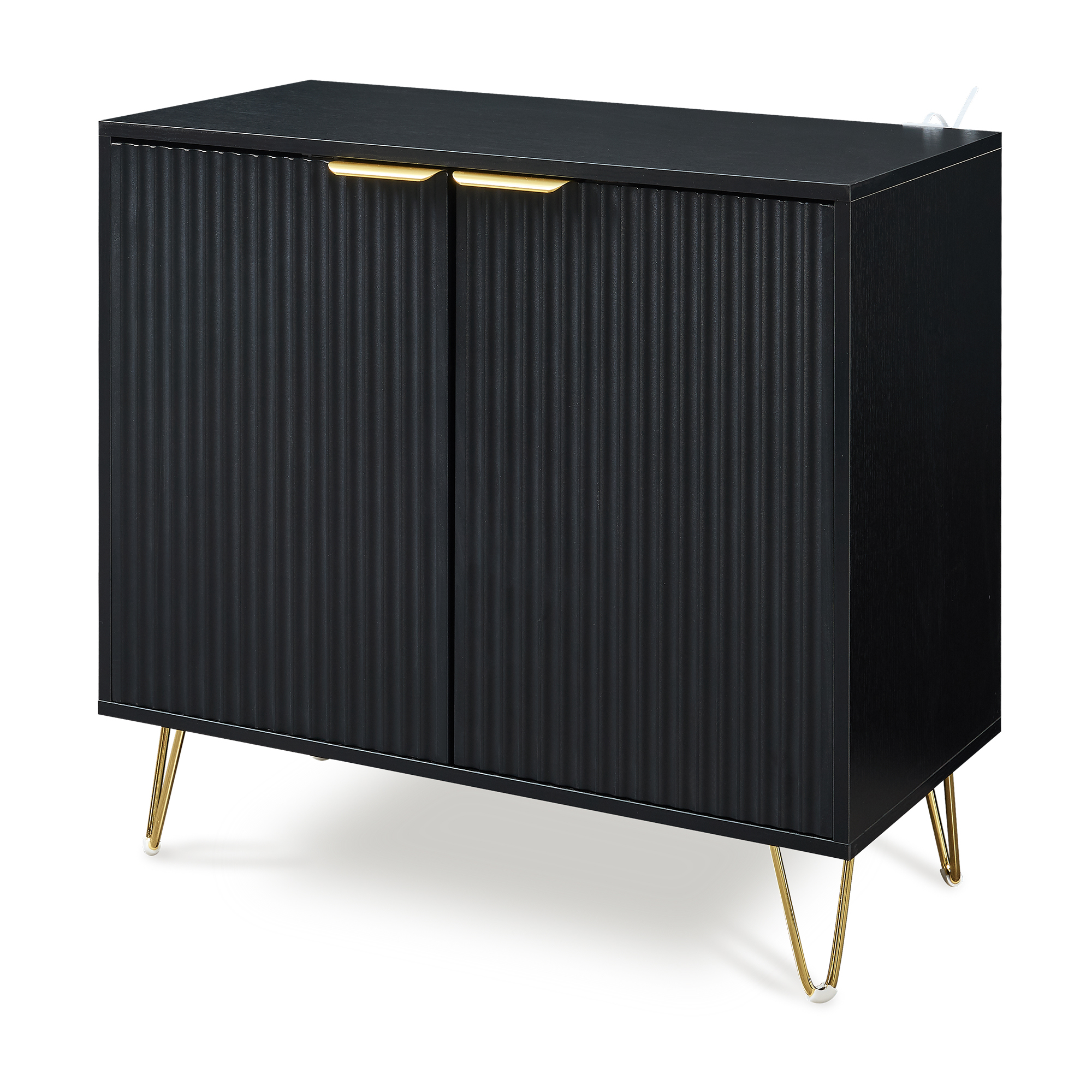 Comodă auxiliară neagră cu uși riflate și picioare metalice 80 cm