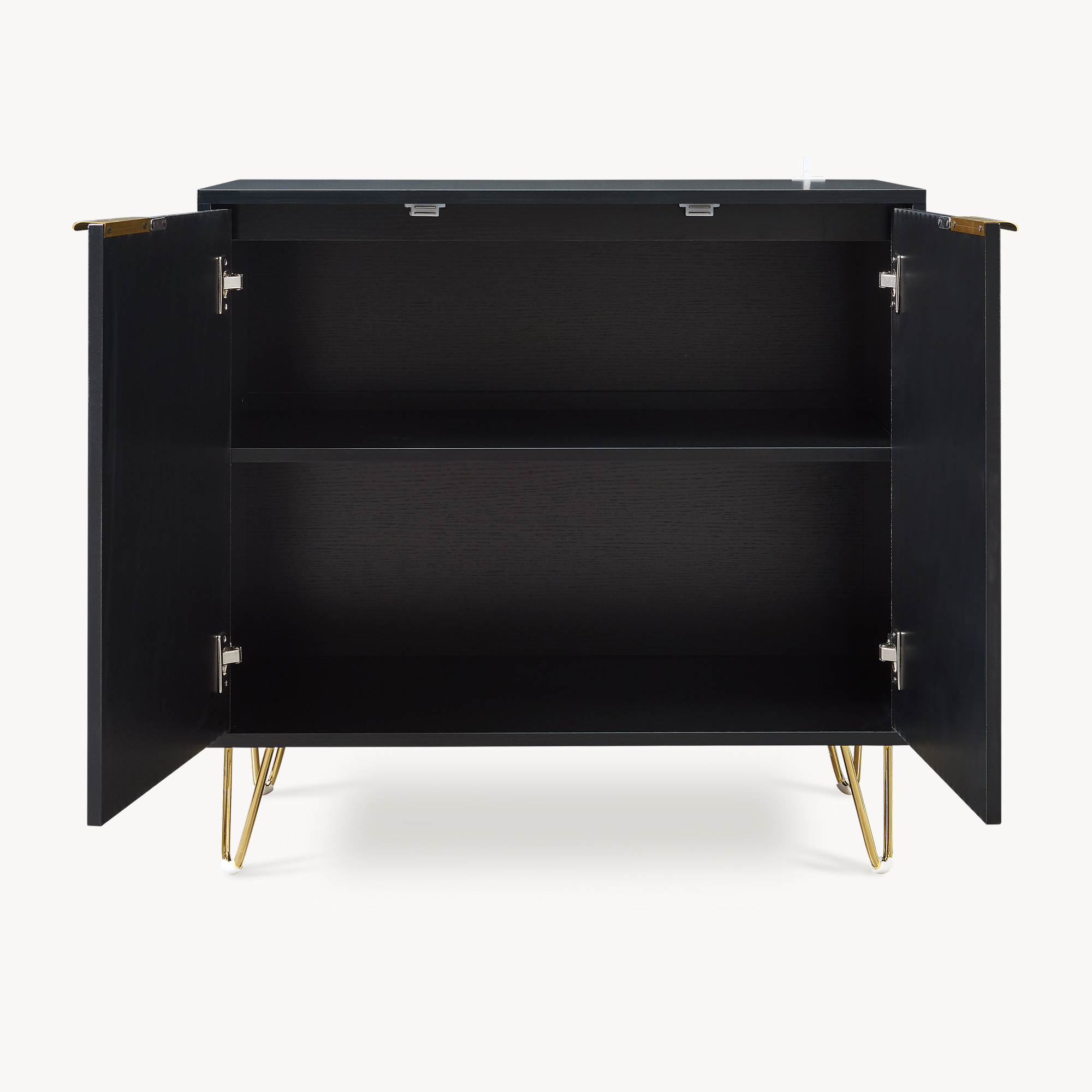 Comodă auxiliară neagră cu uși riflate și picioare metalice 80 cm