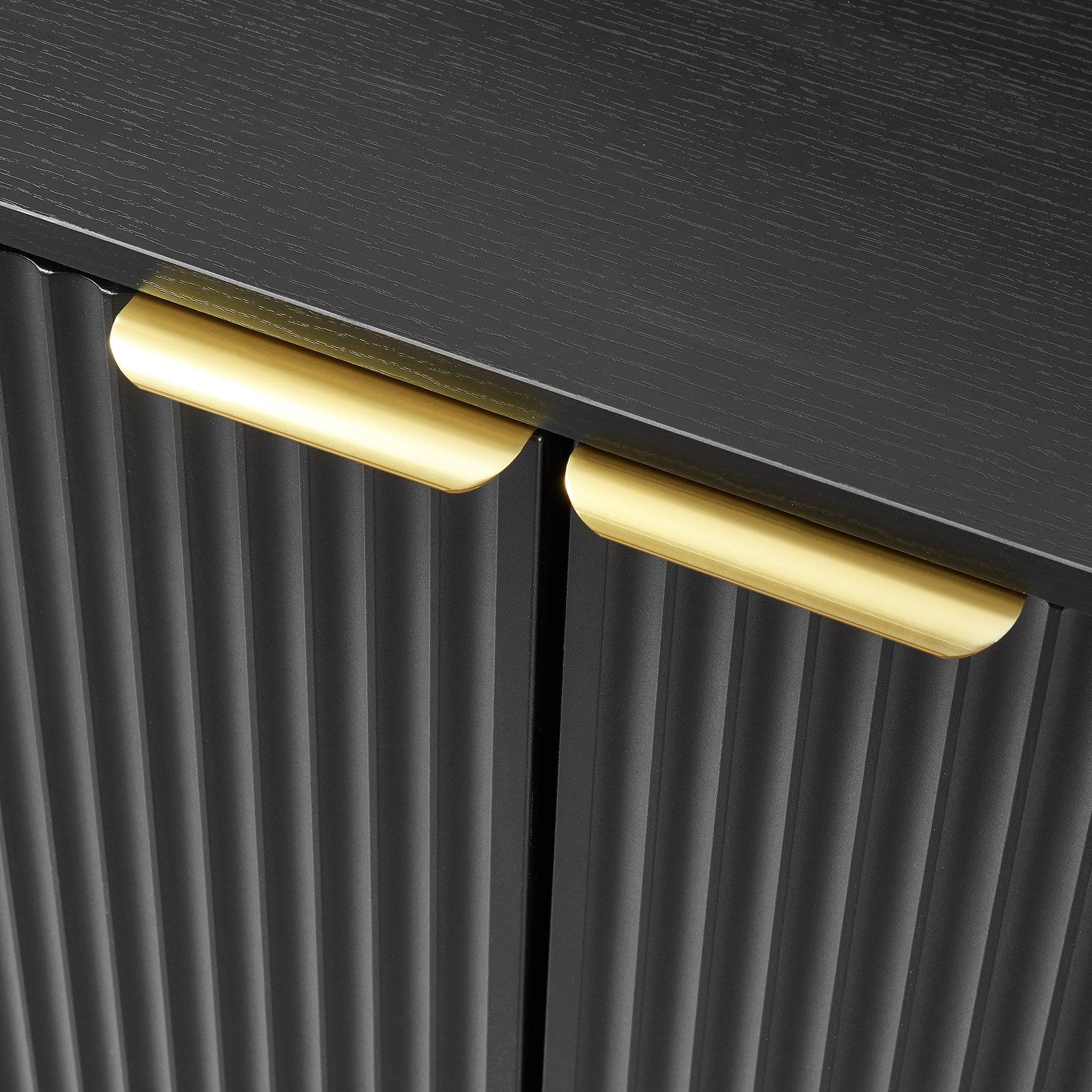 Comodă auxiliară neagră cu uși riflate și picioare metalice 80 cm