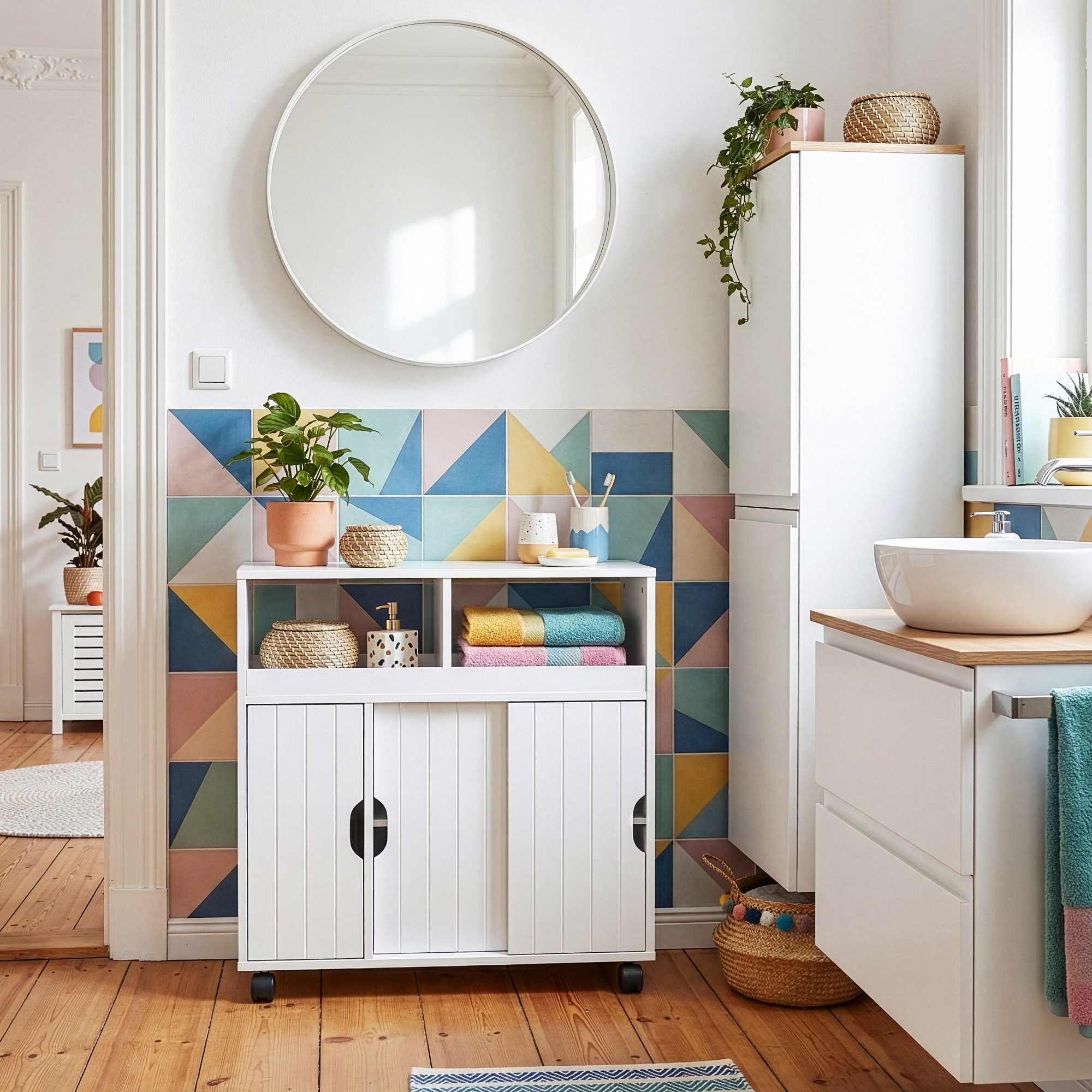 Dulap auxiliar cu roți pentru baie și bucătărie 72x70x20 cm, alb