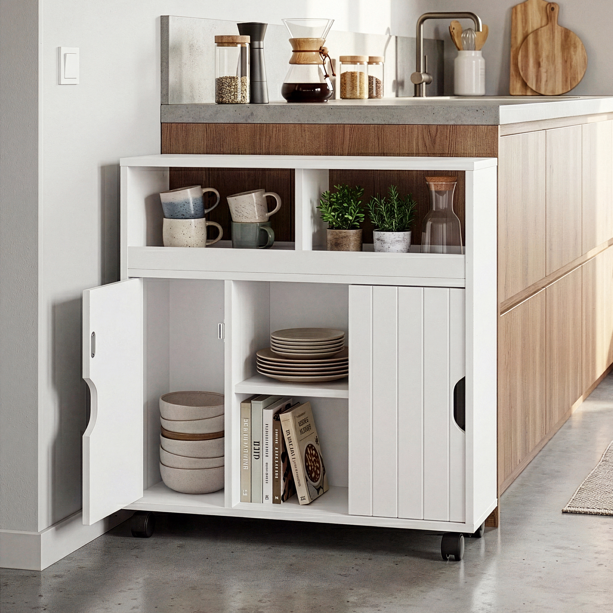 Dulap auxiliar cu roți pentru baie și bucătărie 72x70x20 cm, alb