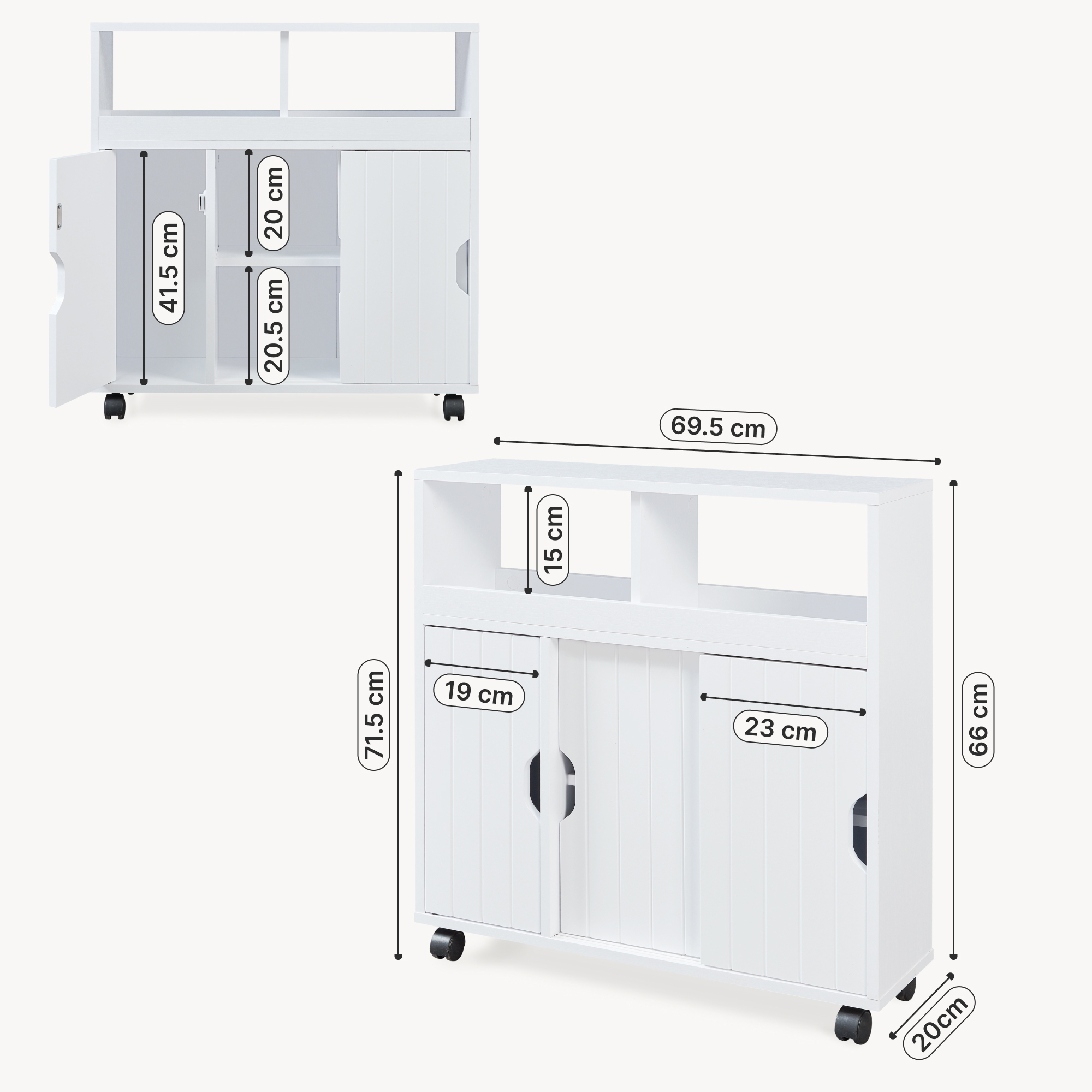 Dulap auxiliar cu roți pentru baie și bucătărie 72x70x20 cm, alb