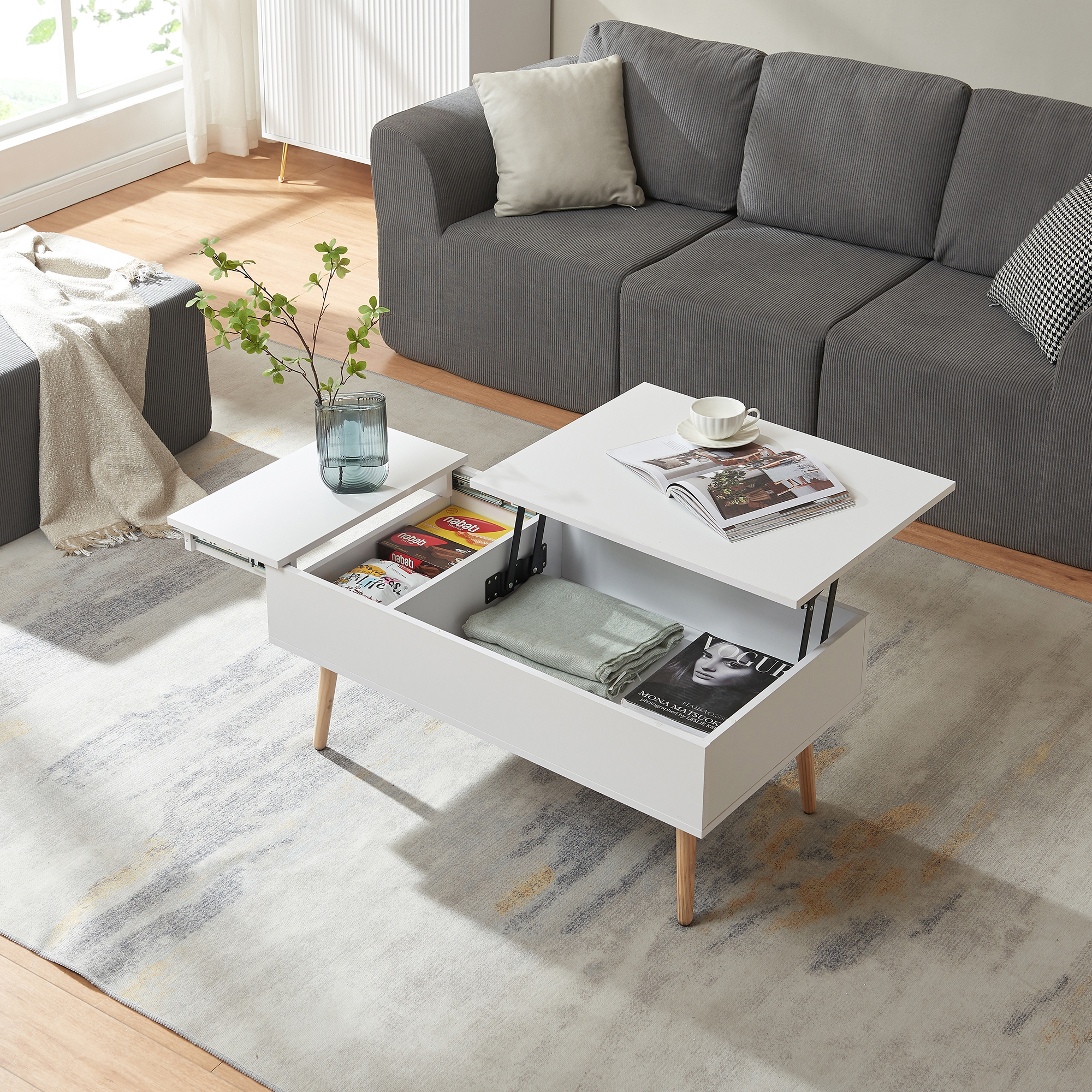 Masă de cafea cu spațiu de depozitare Flesen 92x52x41 cm, albă