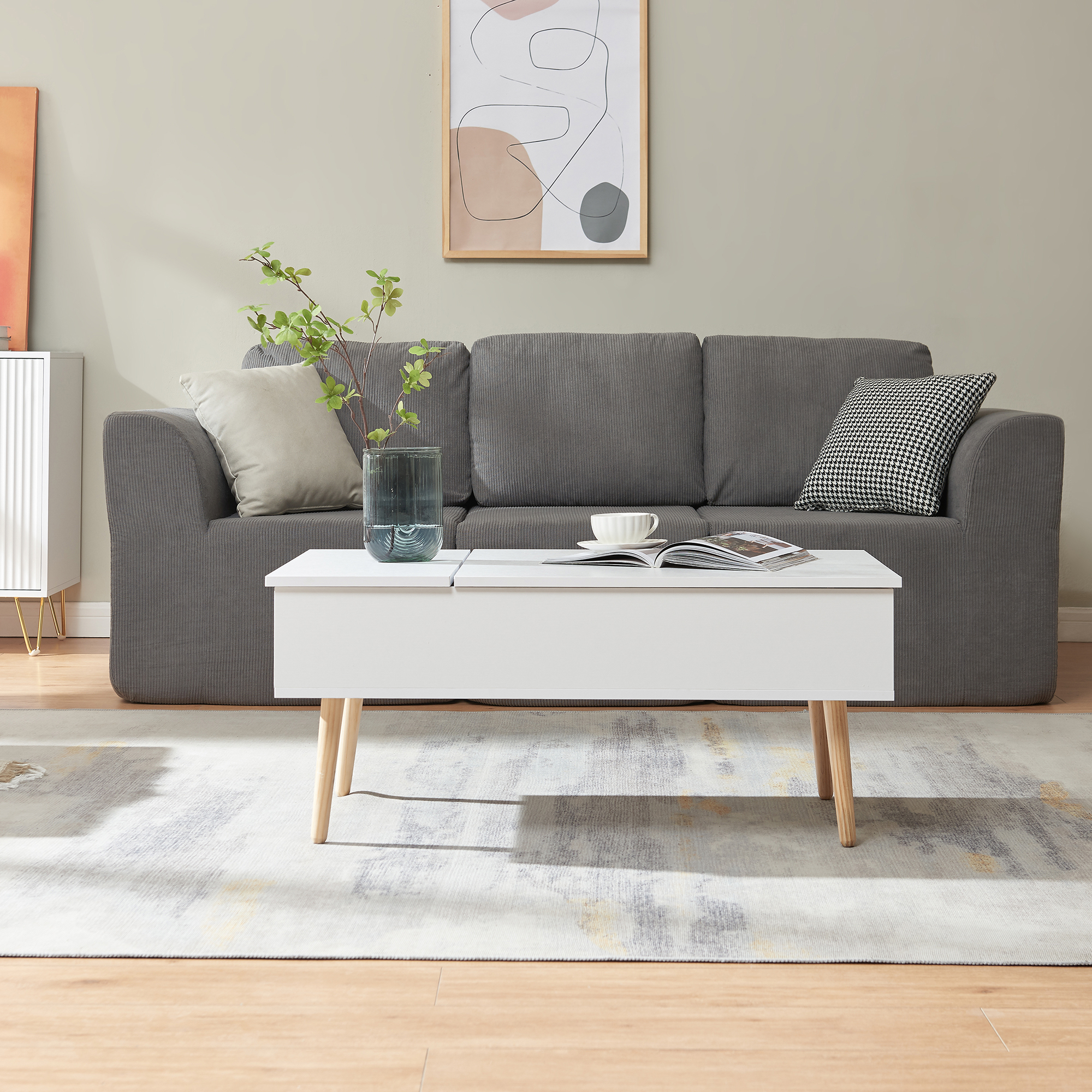 Masă de cafea cu spațiu de depozitare Flesen 92x52x41 cm, albă