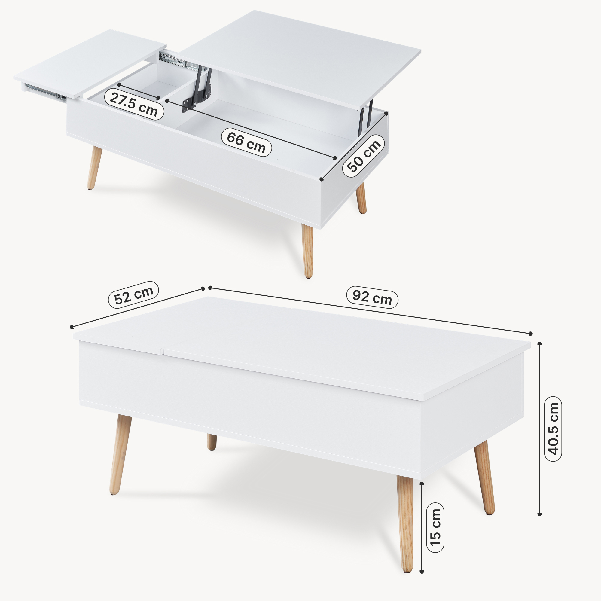 Masă de cafea cu spațiu de depozitare Flesen 92x52x41 cm, albă