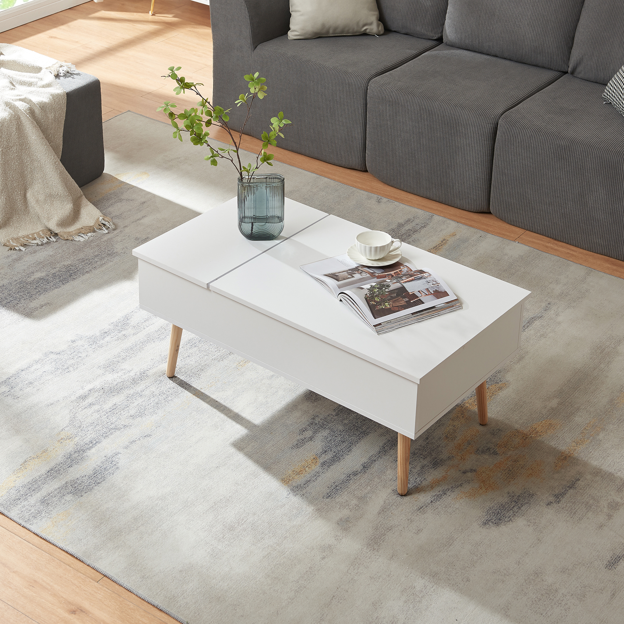 Masă de cafea cu spațiu de depozitare Flesen 92x52x41 cm, albă