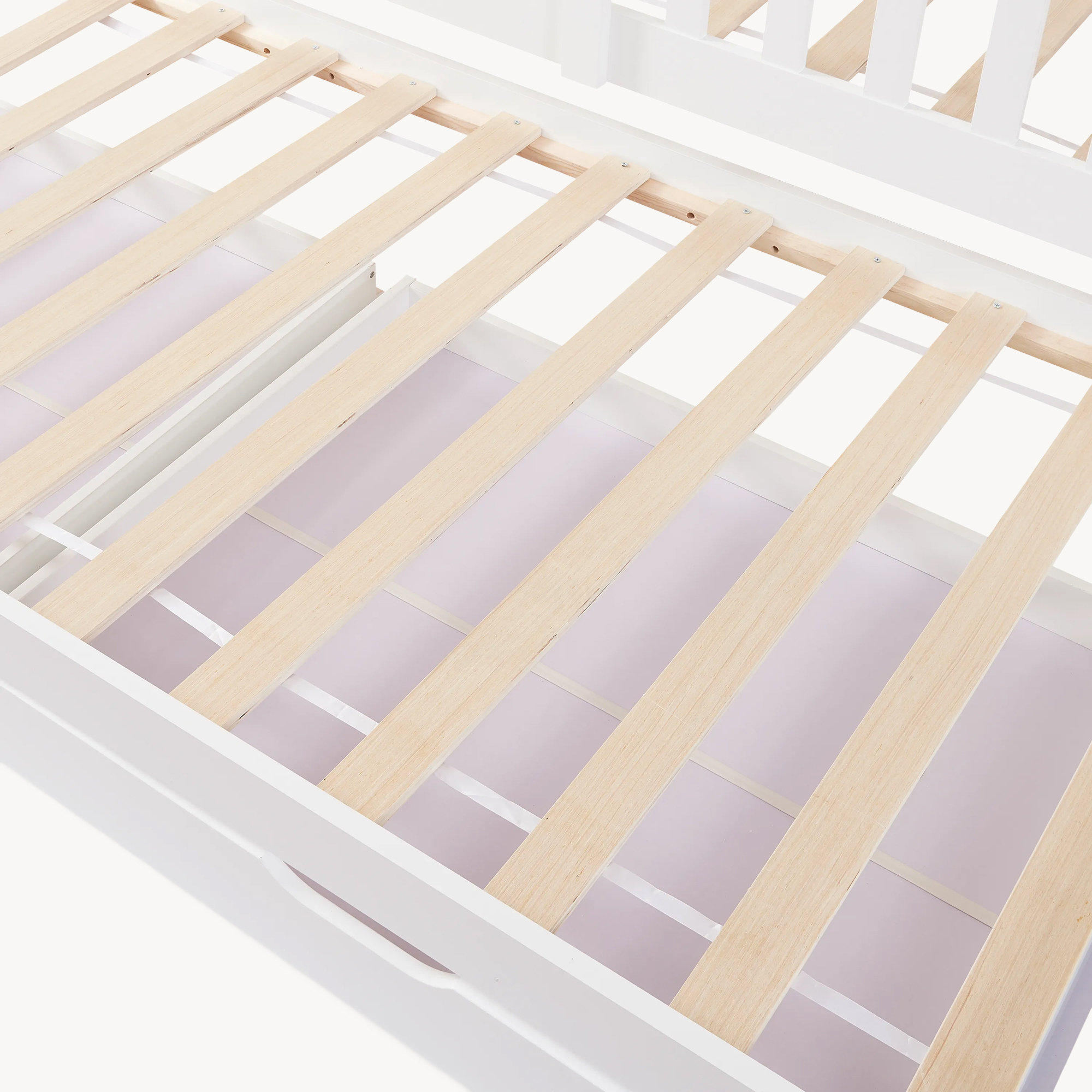 Pat copii dublu tip căsuță 90x200 cm, alb, din lemn de pin