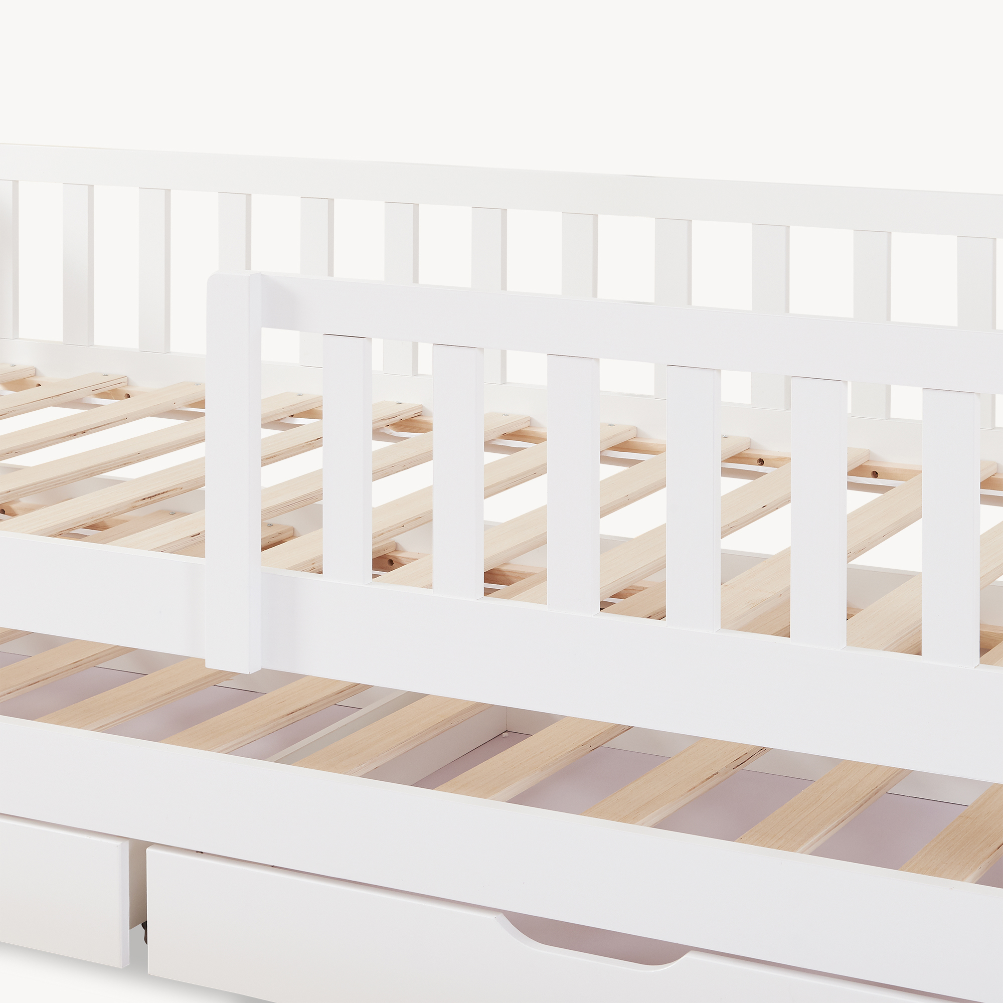 Pat copii dublu tip căsuță 90x200 cm, alb, din lemn de pin