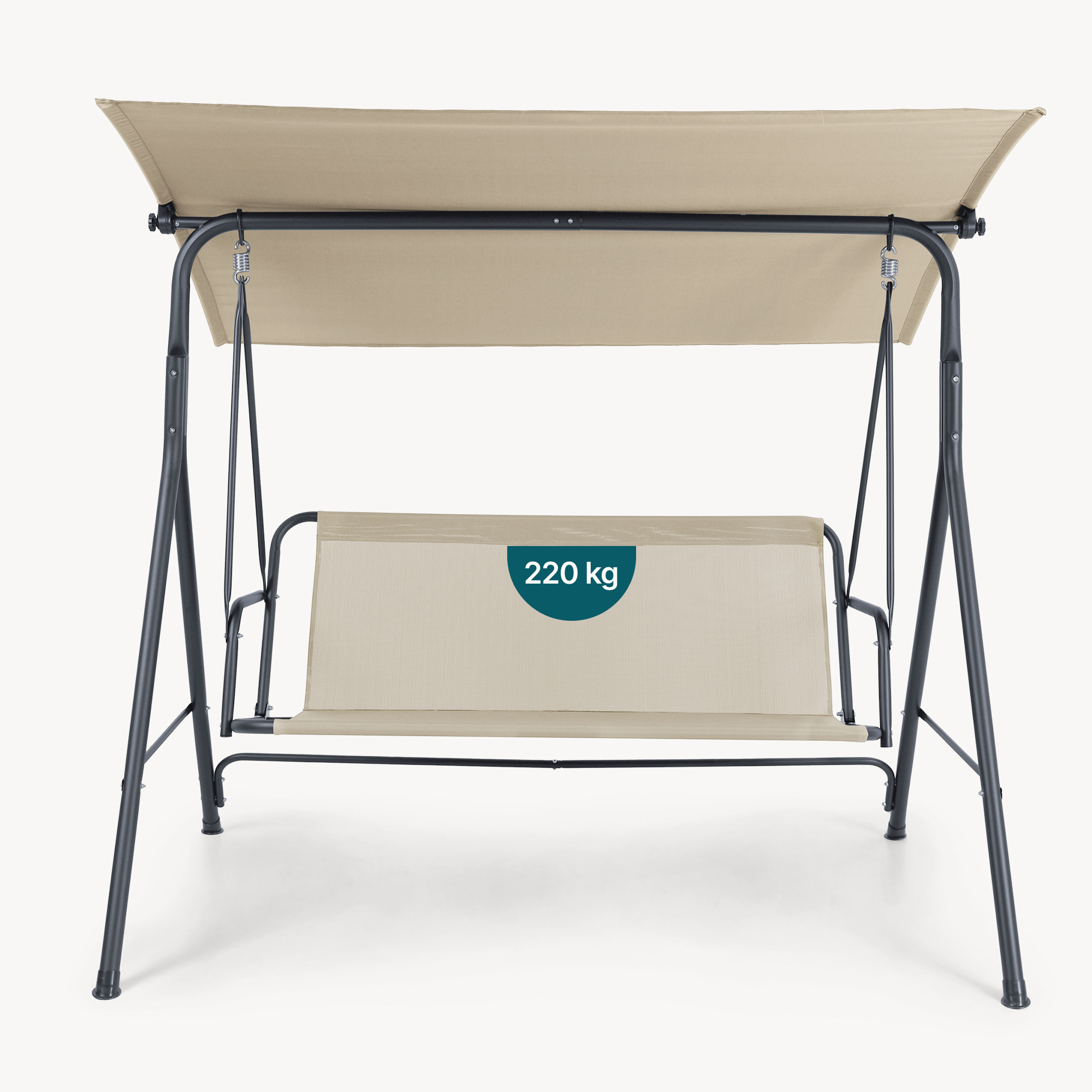 Leagăn de grădină 3 locuri cu acoperiș reglabil, gri/bej, 173 cm