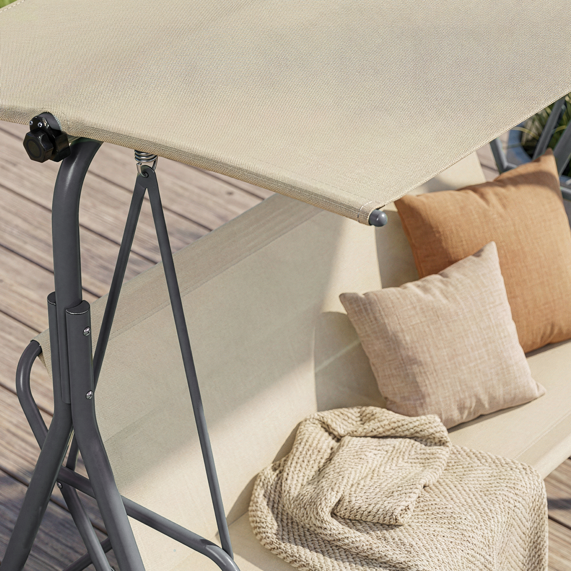 Leagăn de grădină 3 locuri cu acoperiș reglabil, gri/bej, 173 cm