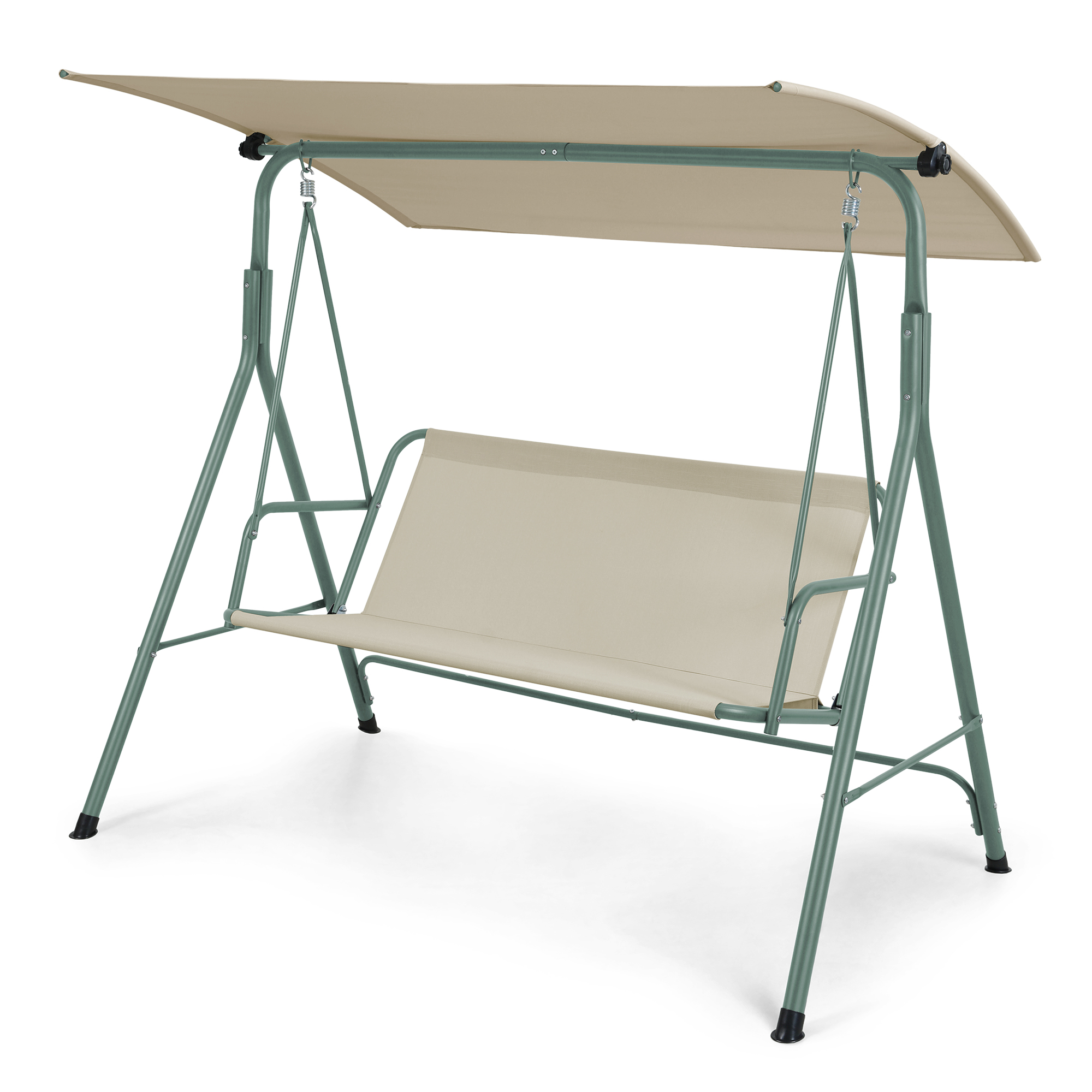 Bancă leagăn de grădină 3 locuri cu copertină, verde deschis/bej