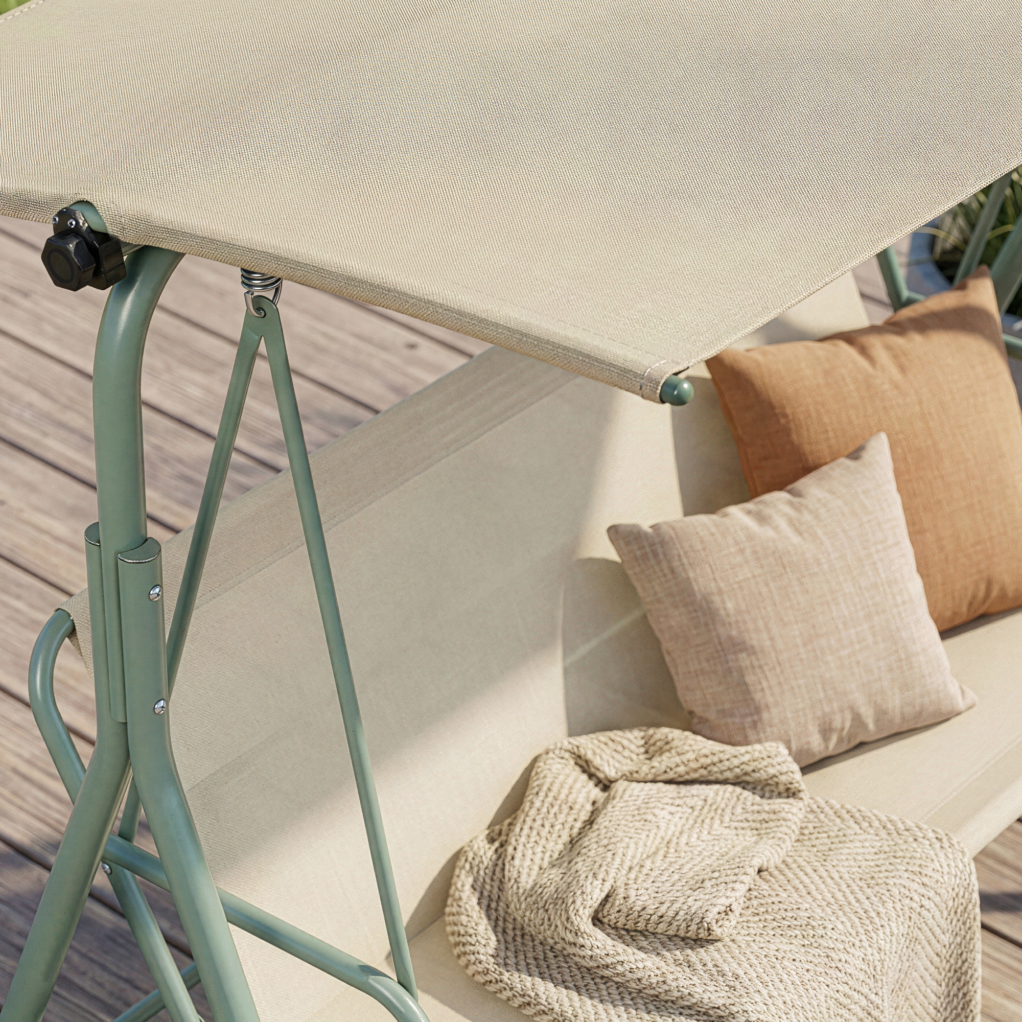 Bancă leagăn de grădină 3 locuri cu copertină, verde deschis/bej