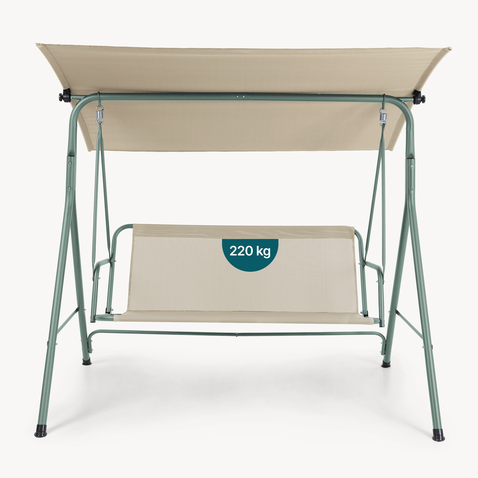 Bancă leagăn de grădină 3 locuri cu copertină, verde deschis/bej