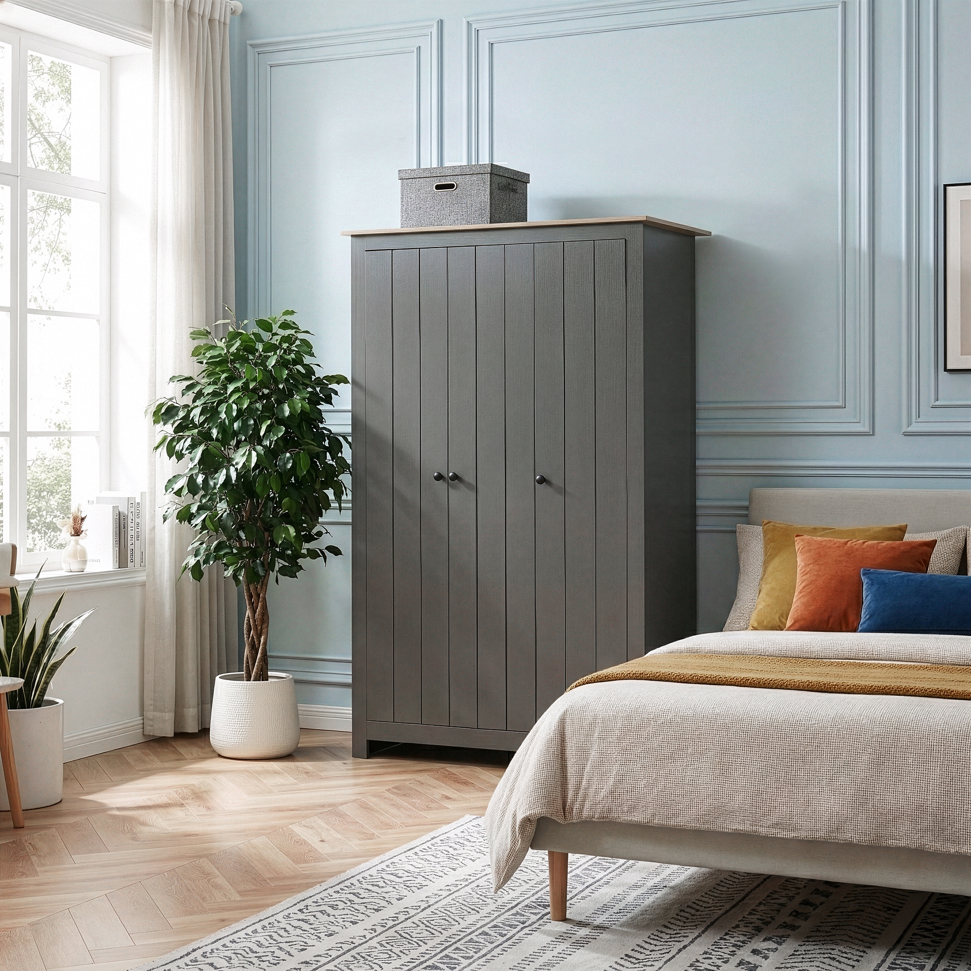 Dulap pentru haine Vasand 175x120x52 cm gri cu aspect stejar